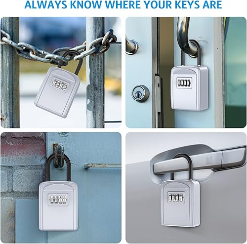 Miniatura 3 de AMIR Caja de seguridad para llaves montada en la pared, resistente a la intemperie, combinación de 4 dígitos, caja de bloqueo de almacenamiento de