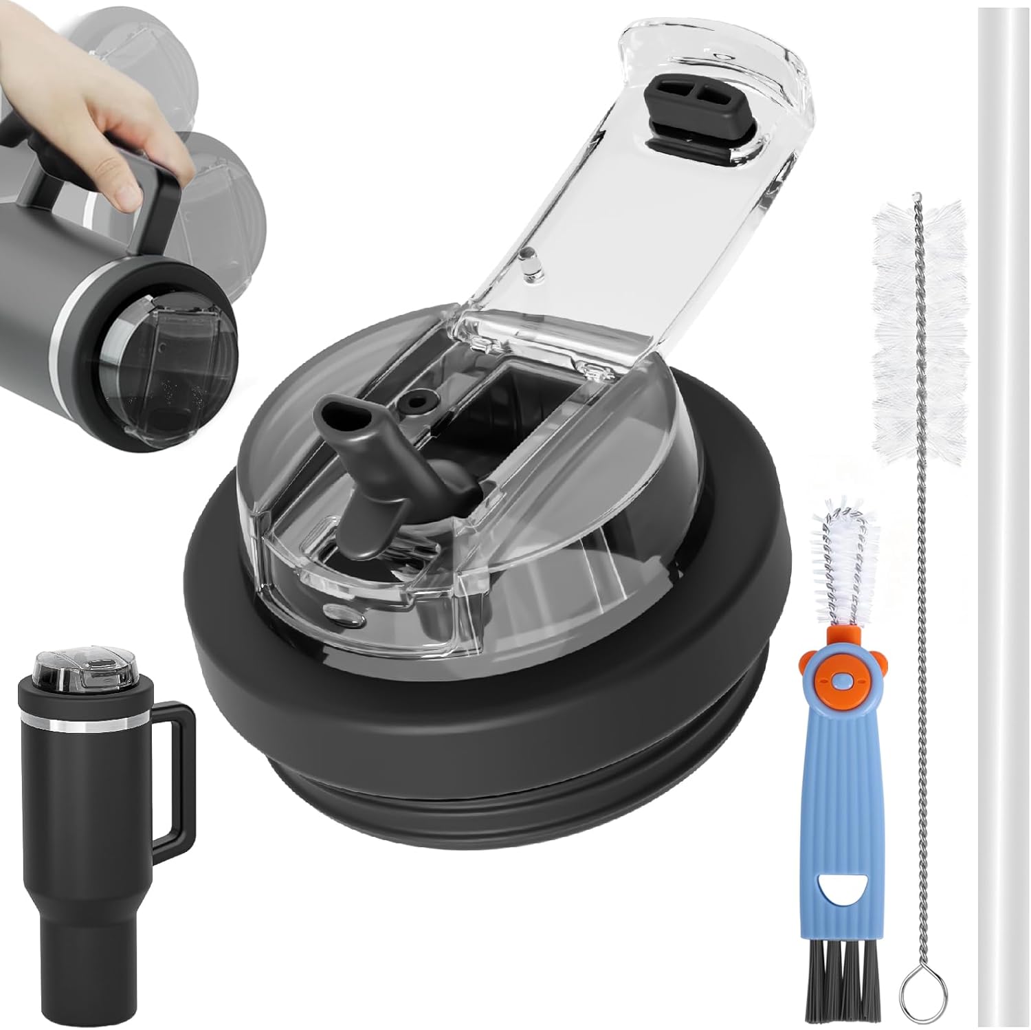 Tnvee 40 Oz Tumbler Flip Straw Lid for Stanley Tumbler- Silicone Cup Lid Replacement with Dustproof Cover Leak Proof for 40 OZ Stanley Cup Accessories