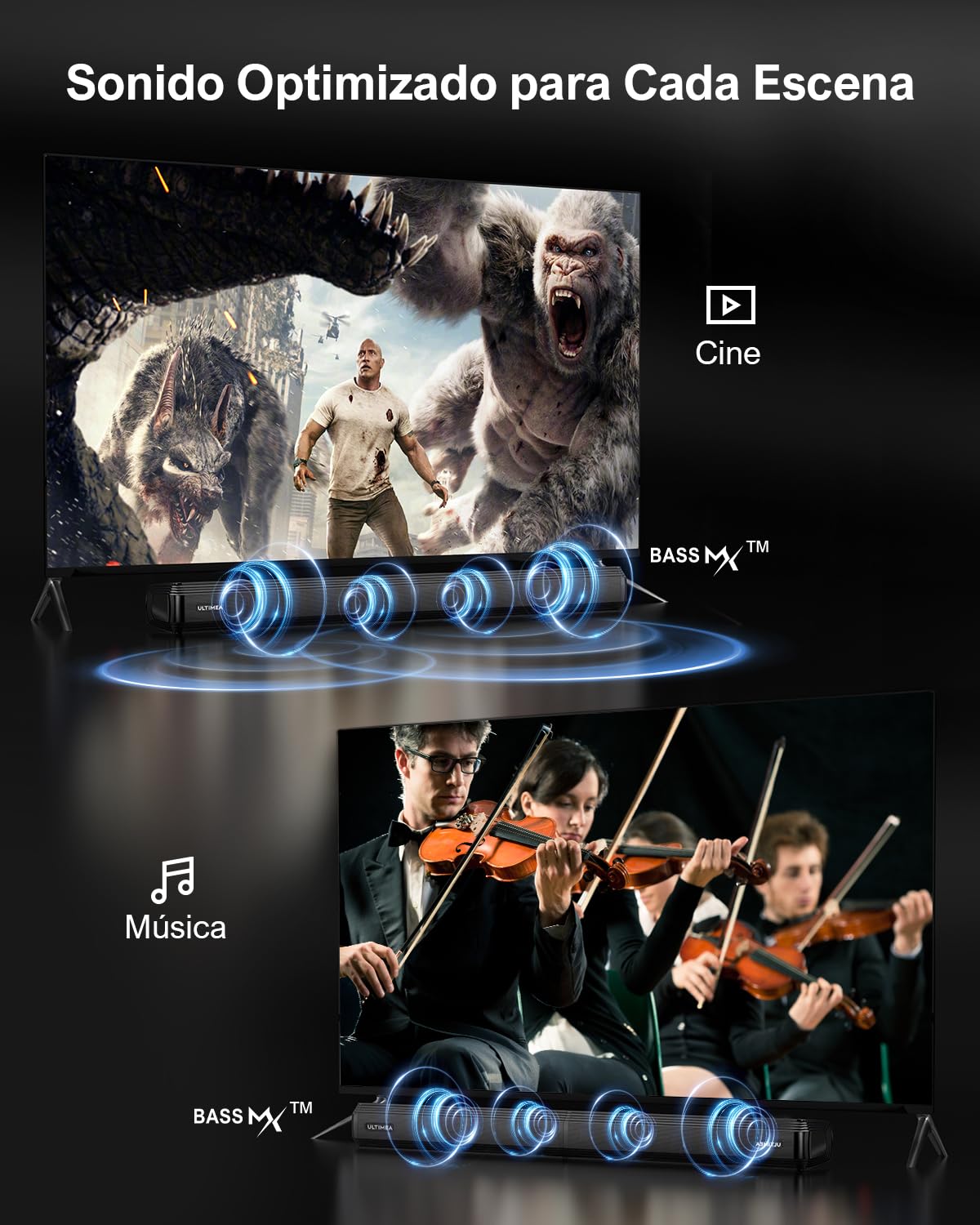 ULTIMEA 2.2ch Barra de Sonido para TV, 2 en 1 Soundbar Divisible con VoiceMX y BassMX, Bluetooth 5.3, 6 Modos de Ecualización, Graves Ajustables, Conexión ARC/Óptico/Aux, Apollo S40 Pro