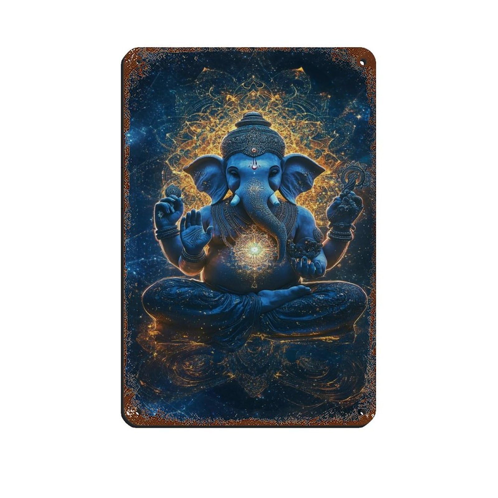 Cosmic Lord Ganesha- Mystical Blue Retro Poster Metal Tin Sign Chic Art Retro Iron Painting Bar People Cave Cafe Family Garage Poster Wall Decoration 8x12inch(20x30cm)