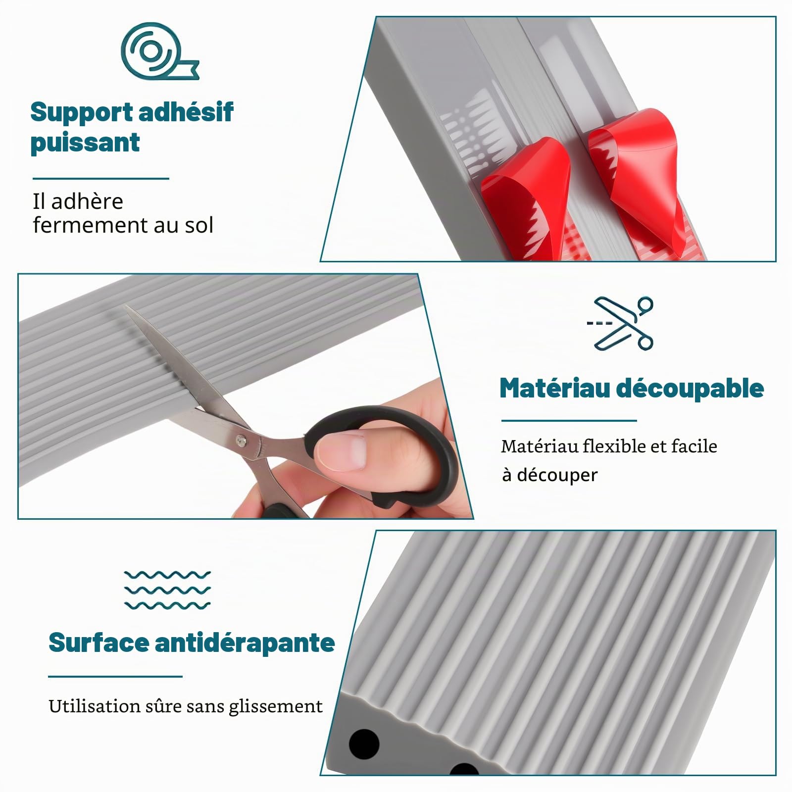 Rampe de Seuil Porte Adhésive 100x6x2cm Hauteur 2 cm Rampe pour Robot Aspirateur Rampe de Transition Découpable Antidérapante Étanche pour Fauteuil Roulant Poussette Porte Gris