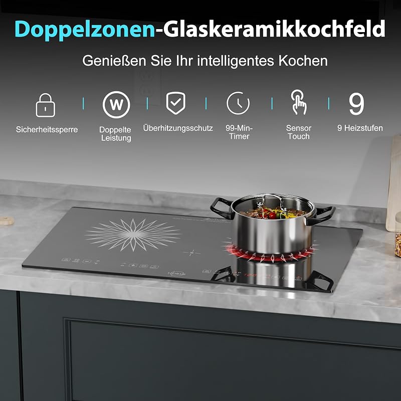 Hobsir hob Üvegkerámia Főzőlap 2 Égővel 3200W Beépíthető Asztalra Szerelhető - 60CM-602SGB1