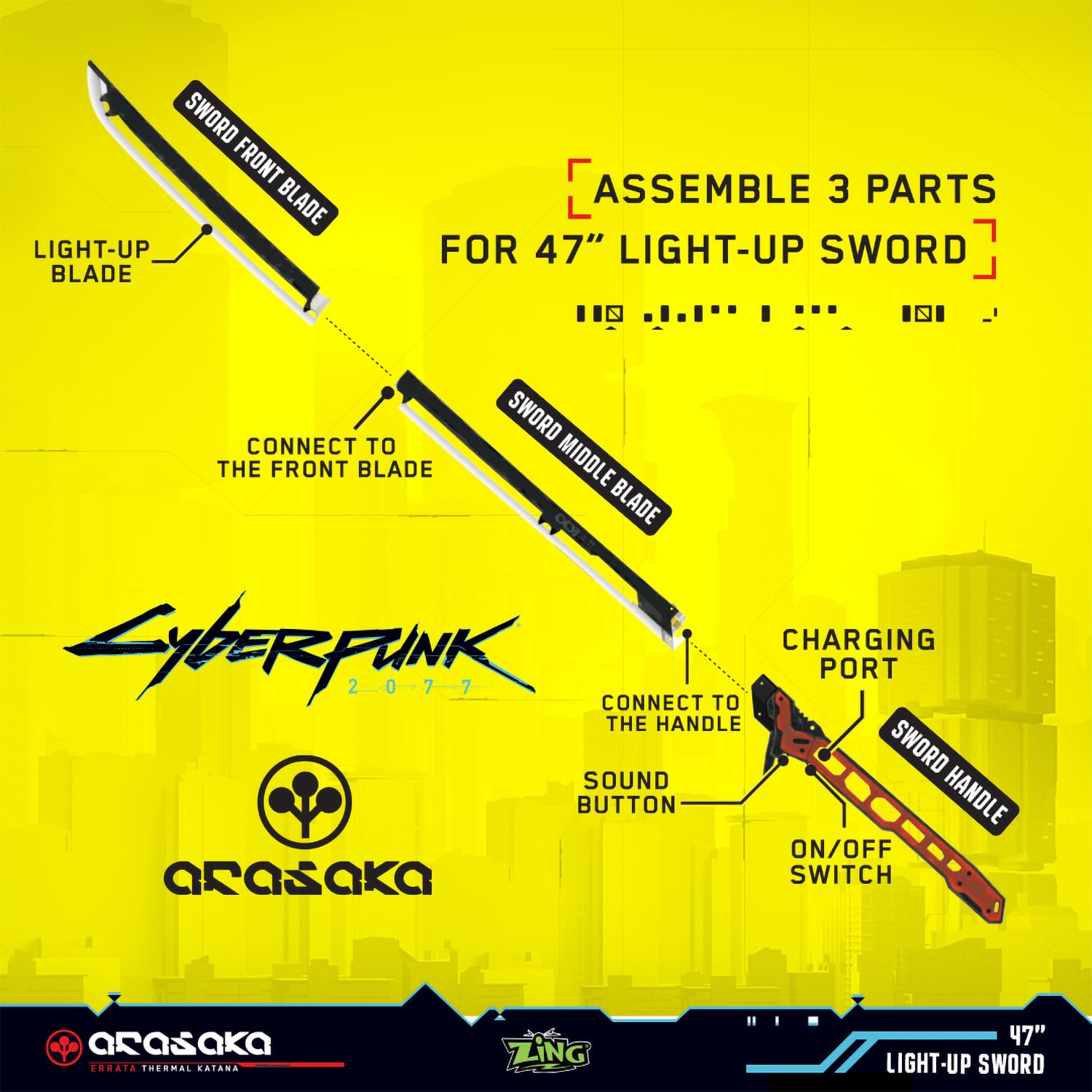 Zing Cyberpunk 2077 - Katana Termica Errata - Replica – Spada da Collezione Ufficiale con Luci e Suoni, Prop per Cosplay a Grandezza Naturale da 119 cm