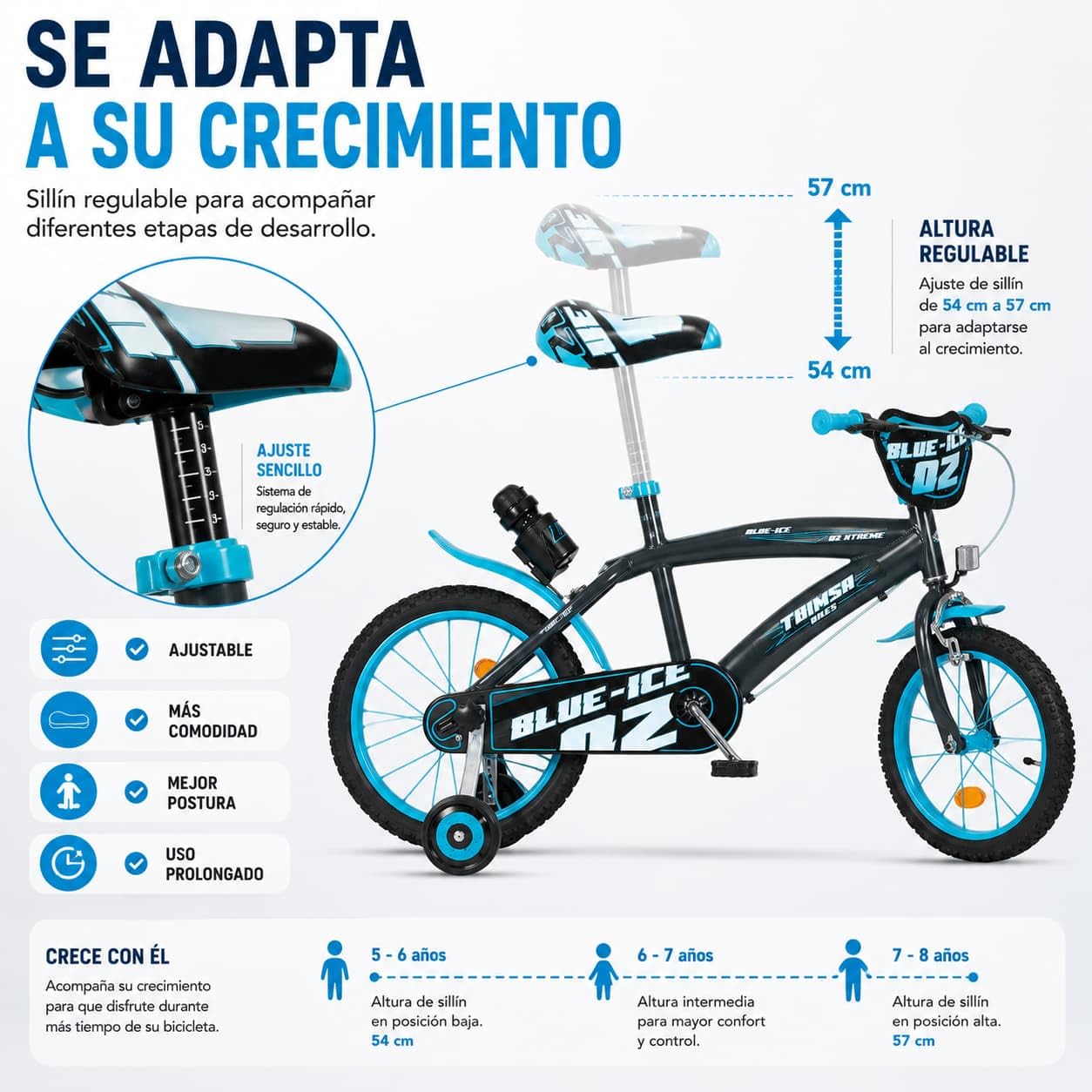 Kinderfahrrad Blue Ice 16 Zoll mit Stützrädern Trinkflasche 5-7 Jahre
