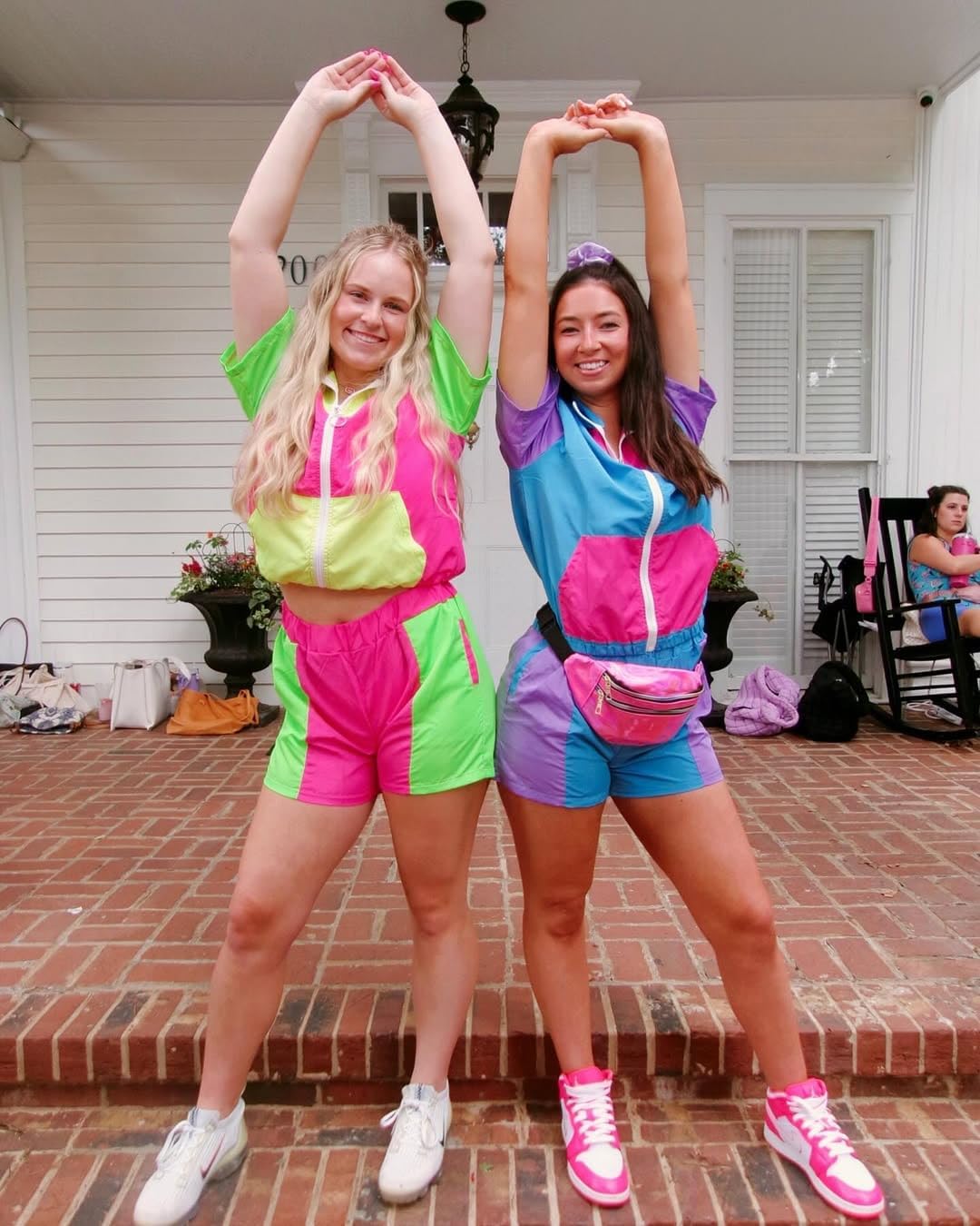 ZDT Women's Color Block 80s 90s Outfit 2 Piece Short Sleeve Costume Zip Up Windbreaker Track Suits Set - Image 6