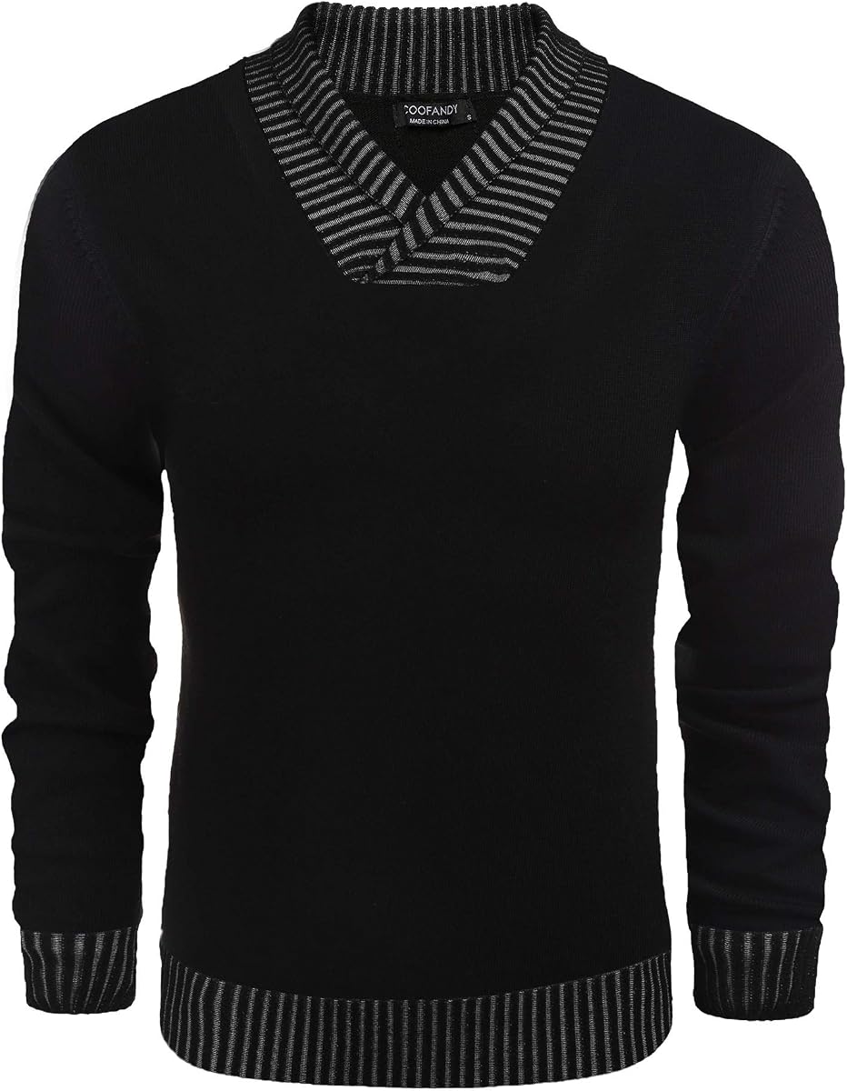 COOFANDY Suéteres de punto casuales para hombre, suéter de vestir con cuello chal, suéter de manga larga con cuello en V, Tops