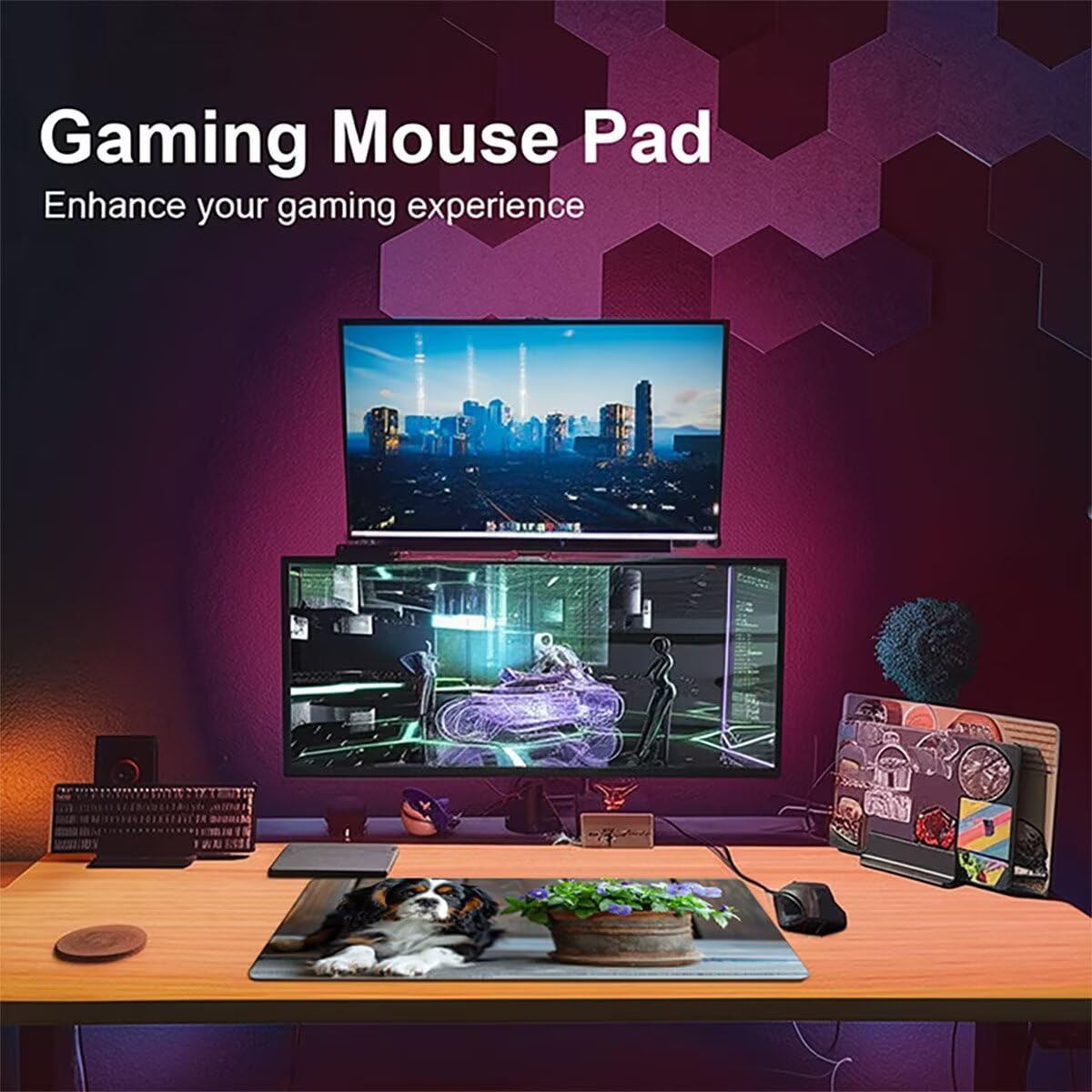 Alfombrilla Ratón Gaming XXL, Gaming Mouse Pad 1500x800x3mm, Protector Escritorio Antideslizante, Alfombrilla de Ratón Animal Perro Mousepad Grande Tapete Raton Jugadores de PC Oficina LMDT2374
