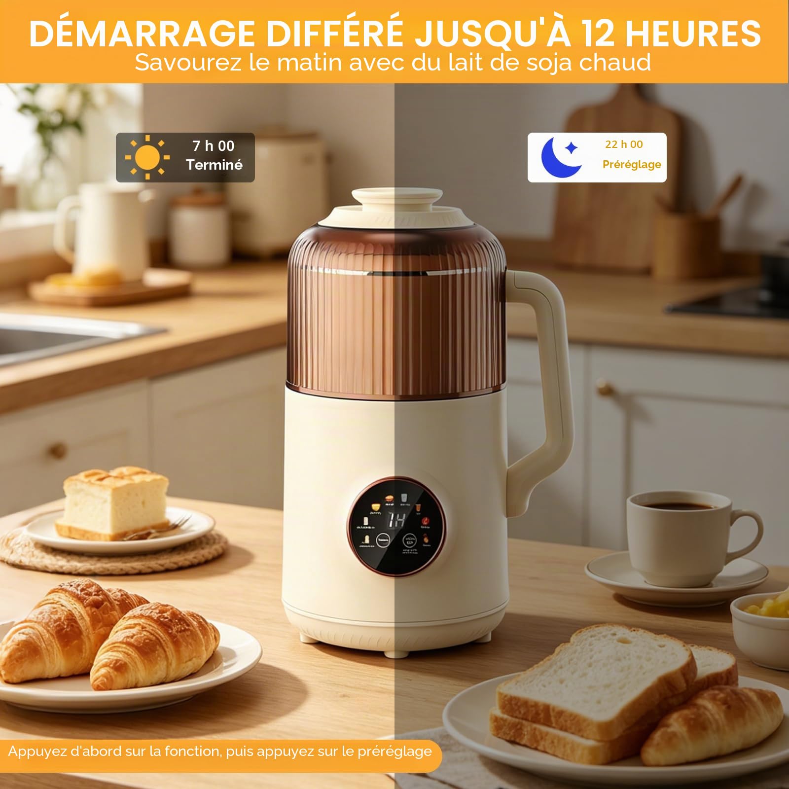 Machine à Lait Végétal 1200 ml avec Auto-Nettoyage, Idéale pour Lait d’Amande, Lait de Soja & Smoothies, Moteur Haute Performance avec Réduction du Bruit, Sans BPA avec Livre de Recettes