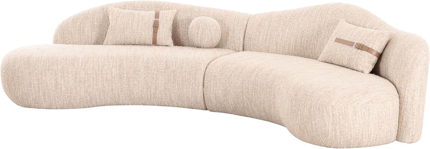 Melano Curved Boucle Sectional Sofa, Modern Luxury Modular Sofa for Living Room, Warm Beige FabricUpholstered Couch | Designer Curved Sofa, Boucle Upholstery, Deep Seating Comfort, Modern Luxury Style, Solid Wood Frame, High Density Foam