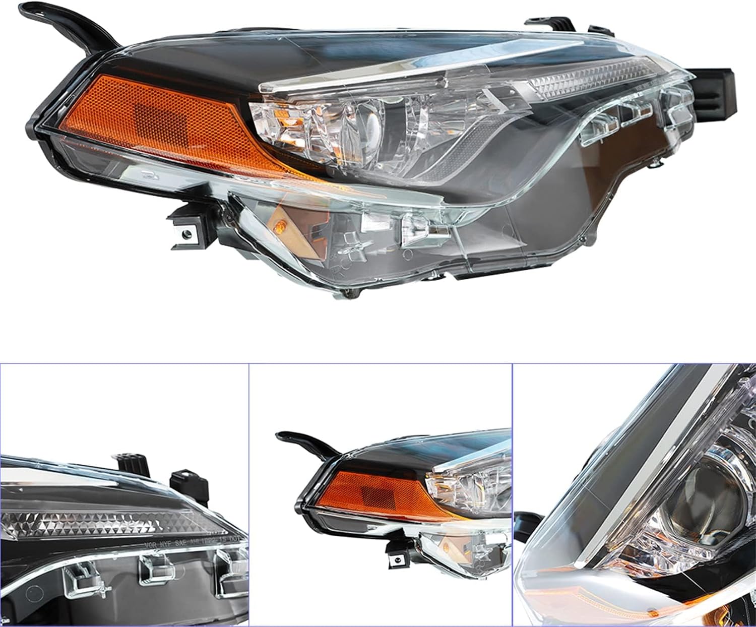 Pair of Headlight Headlamp Assembly Driver and Passenger Side 8111002M90, 81110-02M90 Replacement for 2017-2019 Corolla L, LE & LE Eco with Amber Corner TO2502249, TO2503249