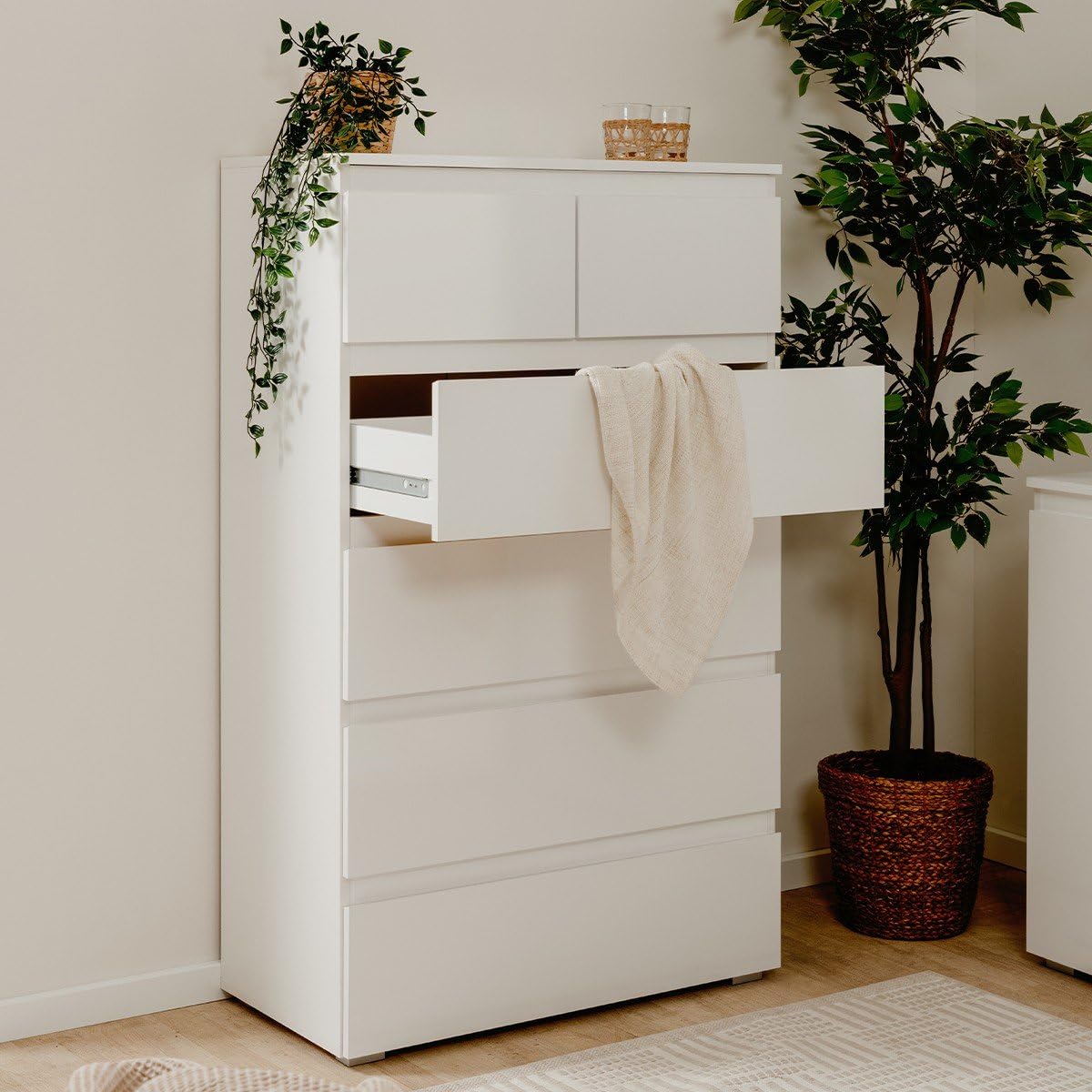 Calicosy Pretoria - Cassettiera a 6 cassetti, in pannelli di particelle, mobile portaoggetti Made in Europe per camera da letto, 131,5 x 40 x 80 cm