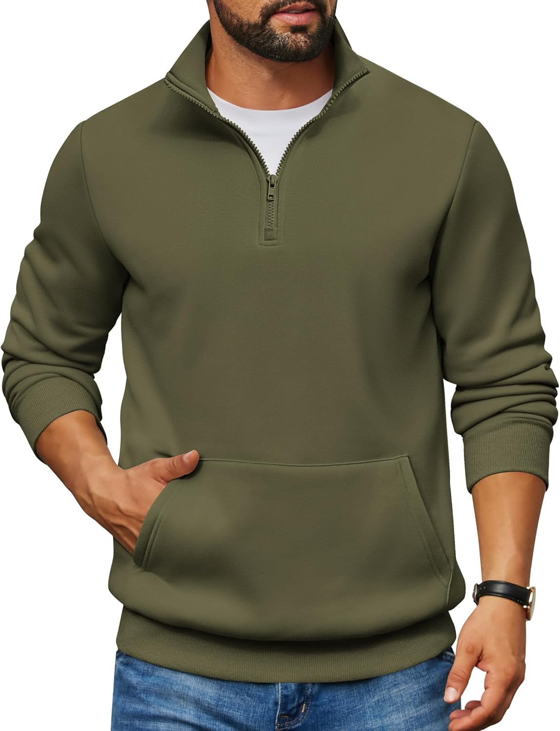 COOFANDY Mens Quarter Zip Pullover Fleece Lined Sweatshirts Long Sleeve Mock Neck Sweater with Pocket