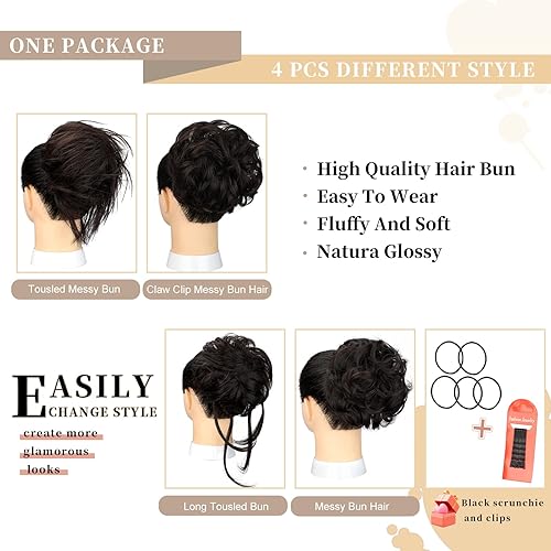 Miniatura 8 de 4 piezas de moño de pelo desordenado, moño desordenado, moño desordenado, piezas de cabello para recoger, peluca, extensiones de cabello para mujeres