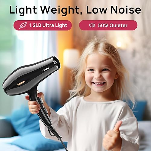 Miniatura 6 de CONFU Secador de pelo, secador de pelo profesional iónico con difusor para mujeres y hombres, secado rápido 5X, potente y silencioso para un peinado