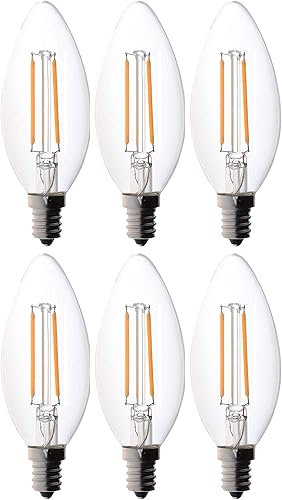 Bioluz LED Bombilla de candelabro de filamento de 4 W, base E12, bombillas LED de alta eficiencia, certificación UL, paquete de 6