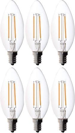 Bioluz LED 4W Filament Candelabra Bulb, E12 Base High Efficiency LED Candle Bulbs, UL Listed, Pack of 6