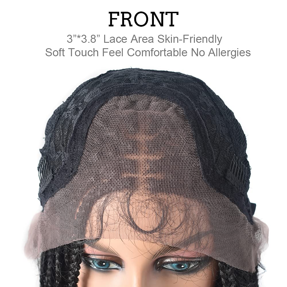 LYRICAL HAIR Hand-Braided Wig Swiss Lace Front Micro Twist Afro Box Side Part Cornrow Baby Hair Pre-Plucked Hairline Natural Looking Glueless Synthetic Fiber Lightweight Daily Use (1B Natural BLACK)