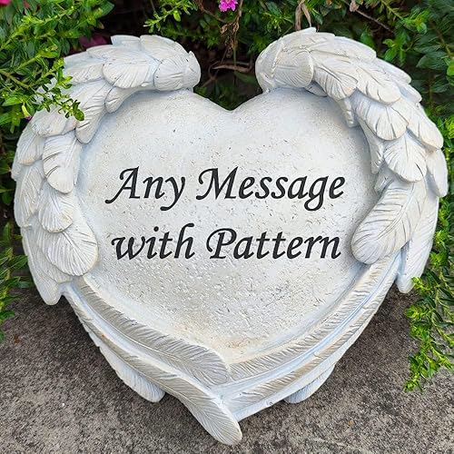 Miniatura 1 de Piedras de cementerio personalizadas para tumbas con alas de ángel para alguien perdido, piedras pequeñas en forma de corazón para decoraciones de