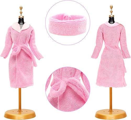 Miniatura 5 de 19 piezas de ropa y accesorios para muñecas, incluyendo 4 pijamas, 1 bata de baño, 1 toalla de baño, 2 bufanda y 3 pantuflas para muñeca de 11.5