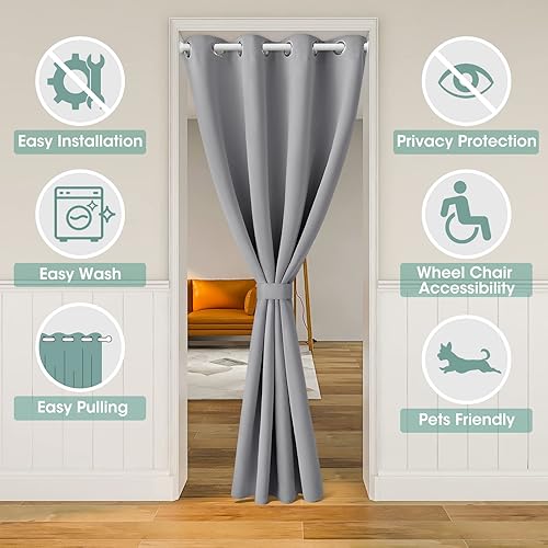Miniatura 73 de HOMEIDEAS Cortinas de puerta para privacidad de puerta, cortina opaca para puerta de armario para dormitorio, cortinas con aislamiento con lazo