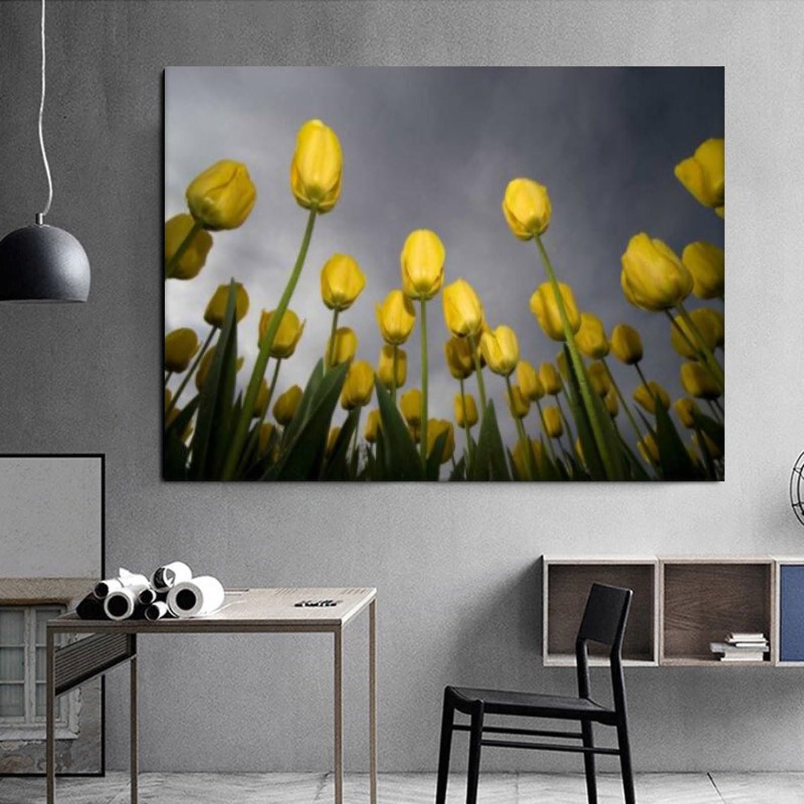 lianyibo Tulipani gialli, fiori, stampe su tela, stampe moderne, stampe botaniche bohémien, poster, decorazioni per la casa, soggiorno, camera da letto (70x100 cm/senza cornice)