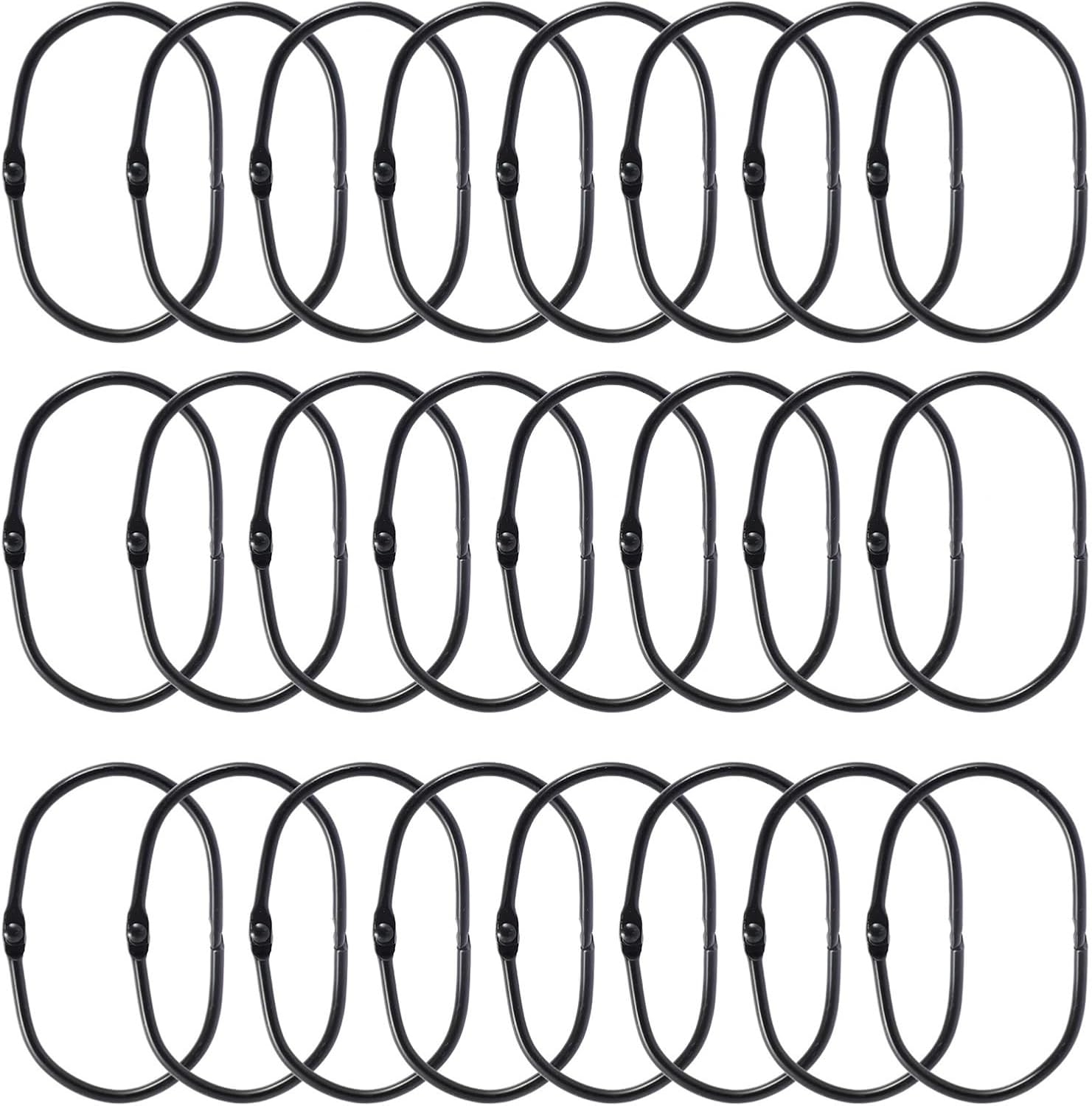 24Pcs Metal Shower Curtain Rings Rust Proof Iron Shower Curtain Track Hooks Oval Shower Curtain Rings Multipurpose Snap Joint(Black)