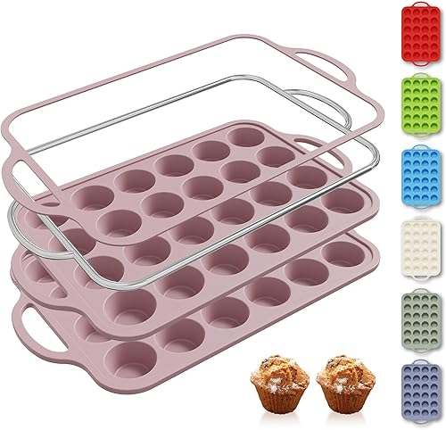 Miniatura 25 de 2 paquetes de 12 tazas de molde para magdalenas de silicona para hornear con marco reforzado de metal, molde para cupcakes de tamaño regular, molde