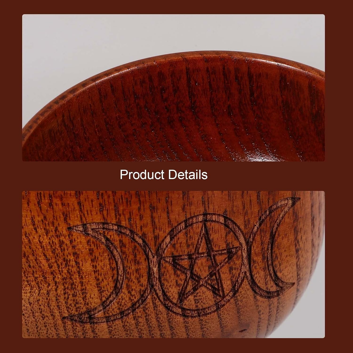 Wooden Pentacle Bowl Candle Holder, Moon Ritual Decorative Altar Decor