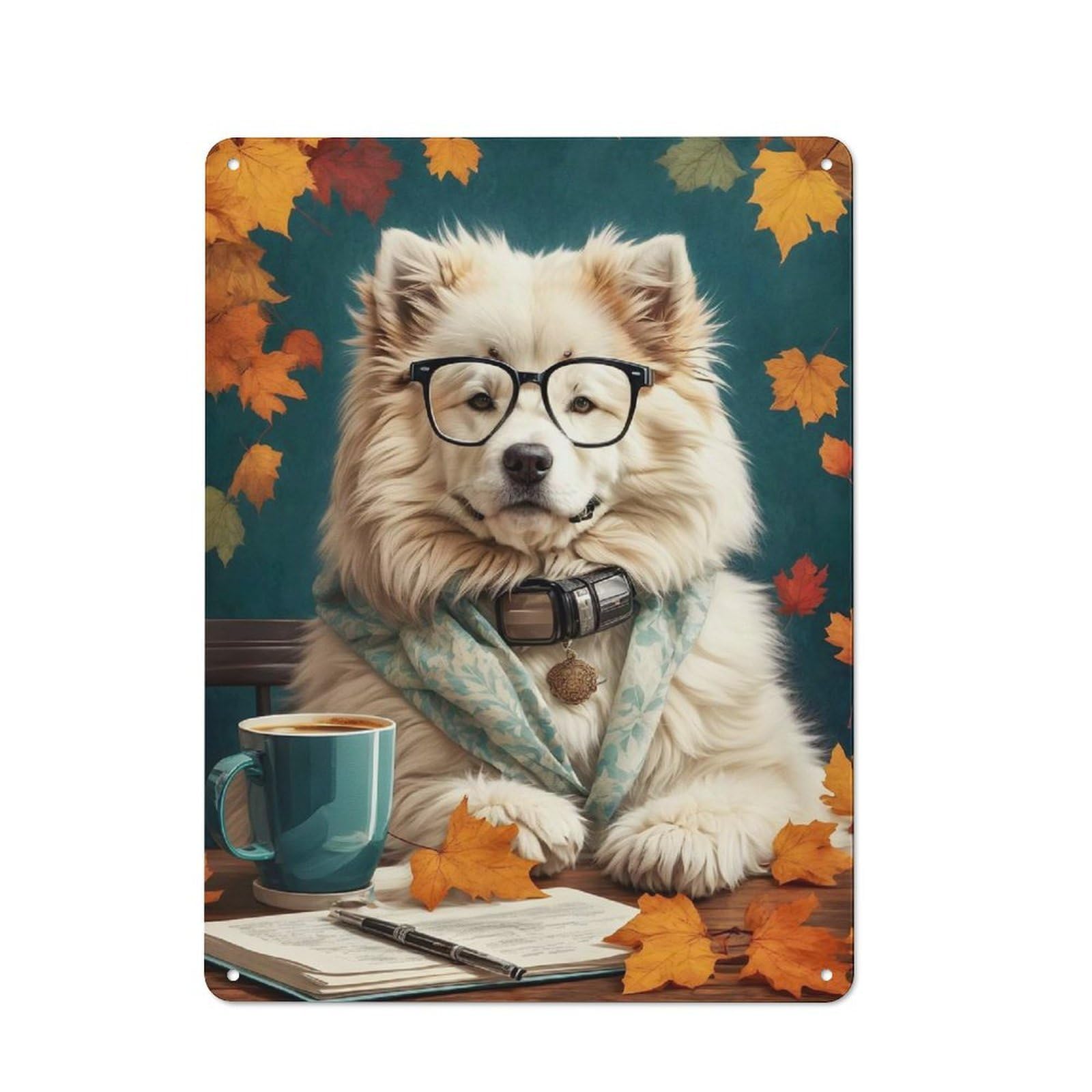 Junmoney Cute Samoyed Study Metal Sign 40X30cm With For Workshop Wall, Vintage Decor, A Decorative Christmas Gift For Metal Sign Collectors