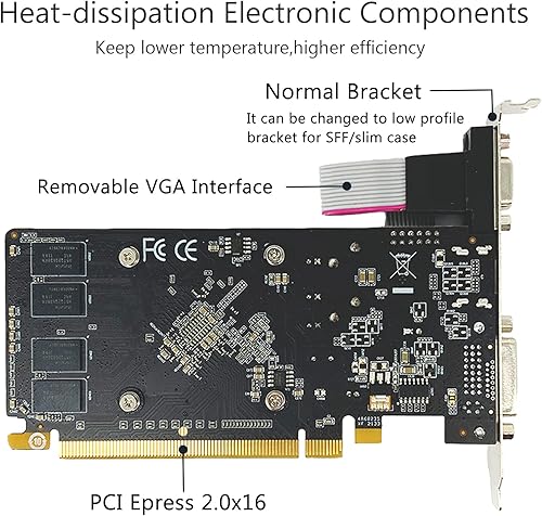 Miniatura 3 de QTHREE Tarjeta gráfica Radeon HD 5450, 2 GB, GDDR3, 64 bits, DVI, HDMI, VGA, tarjeta de video de bajo perfil para PC, GPU de computadora, PCI