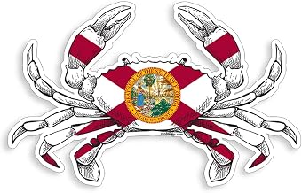 Florida State Flag Crab Sticker FL Fishing Decal Vinyl Die Cut Car Truck Boat Bumper Window Graphic