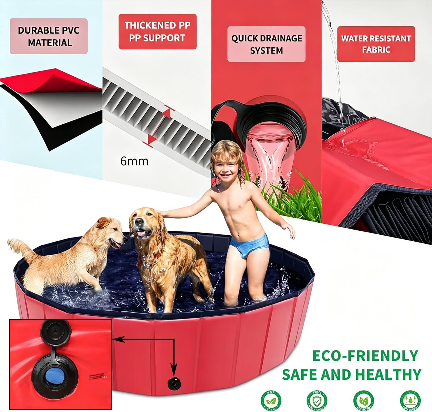 Piscina plegable para perros y mascotas, piscina plegable para perros, piscina para niños, piscina para perros, perros pequeños, medianos y grandes, gatos y niños