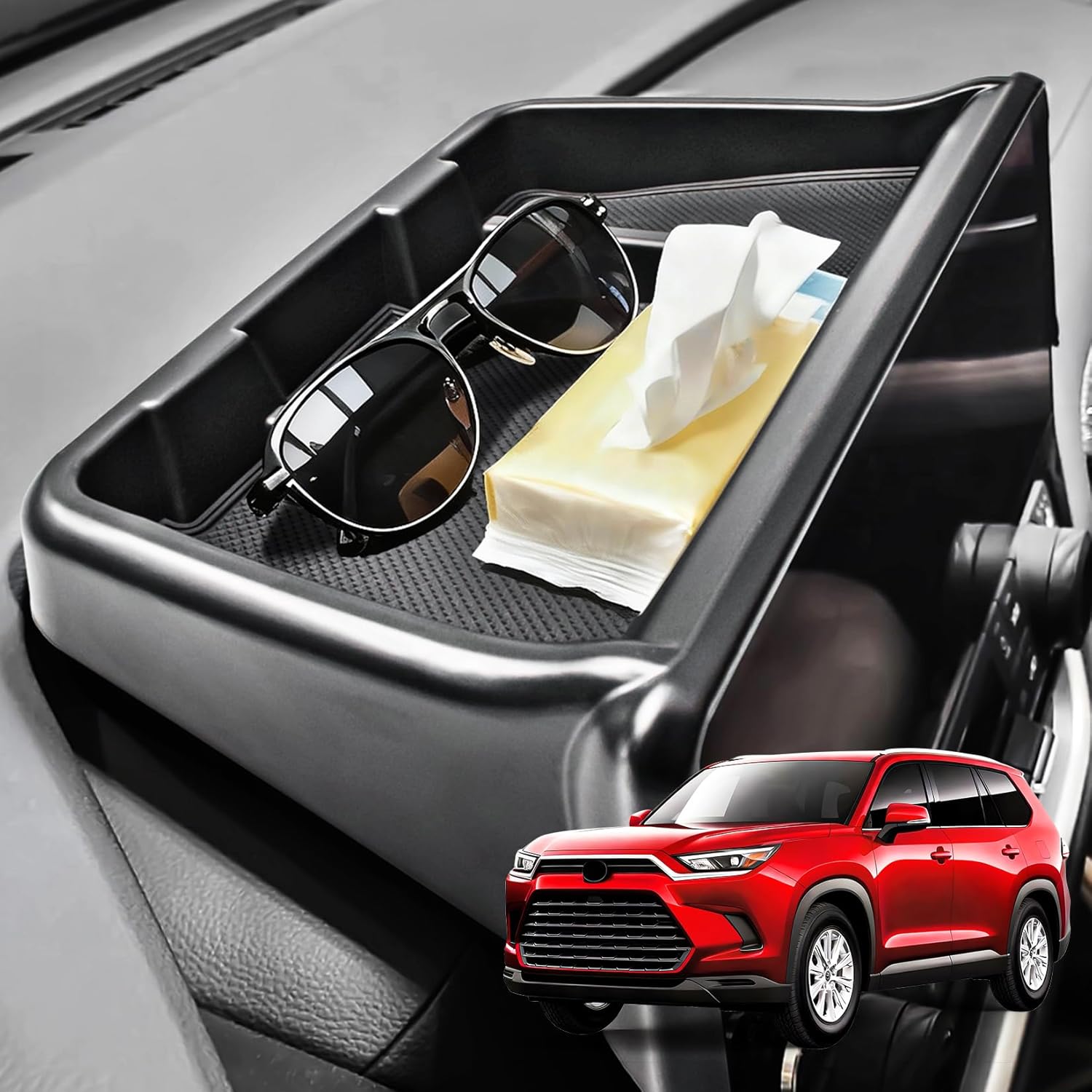 Dashboard Organizer for 2024 2025 Grand Highlander,Upgrade Center Console Screen Organizer for Grand Highlander Accessories,Dash Storage Tray with Anti-Slip Black Pad