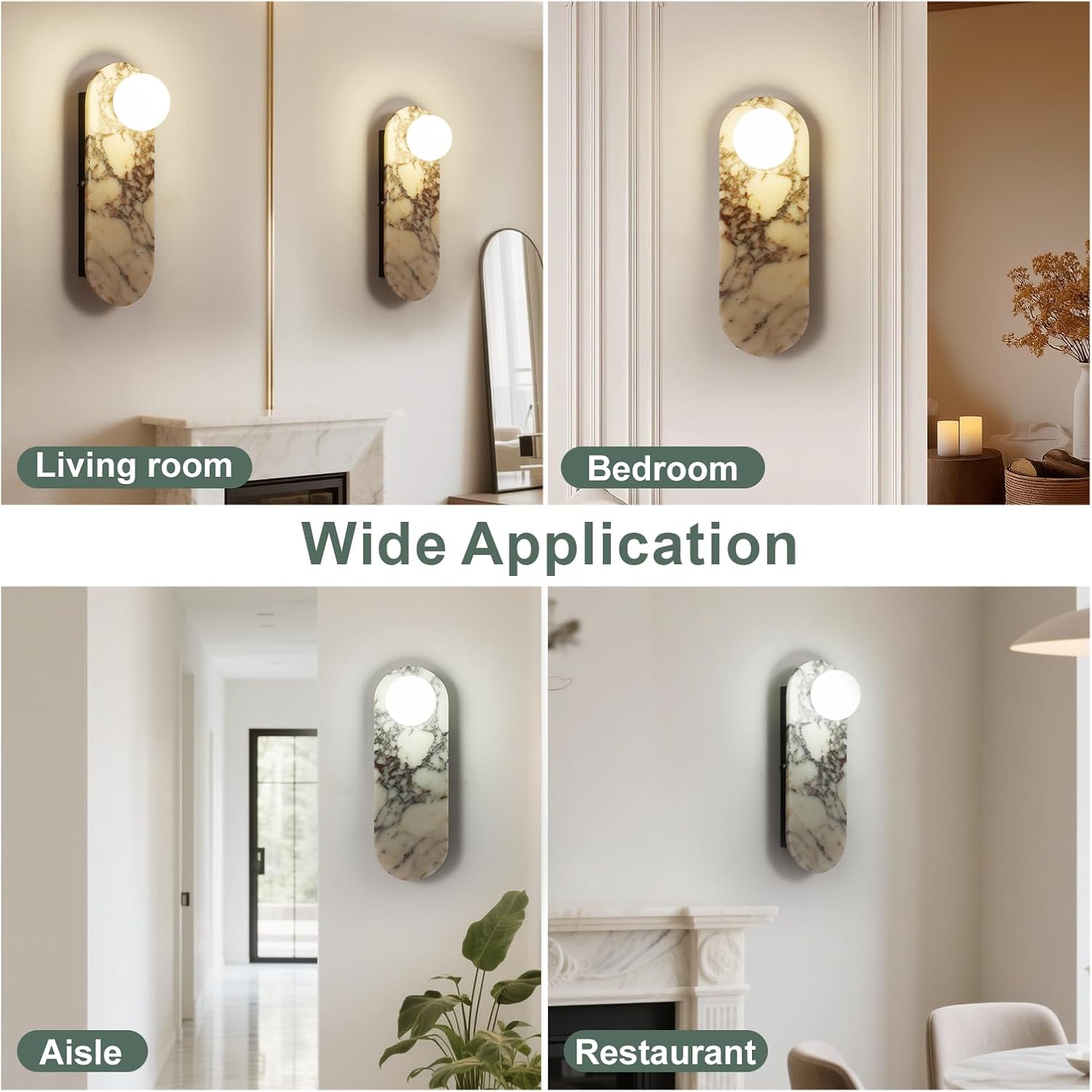 Natural Alabaster Wall Sconce, 13.7" Marble Wall Light, Hardwired Wall Light Fixtures, Unique Patterned Marble Wall Lamp for Vanity Hallway Bedroom Living Room