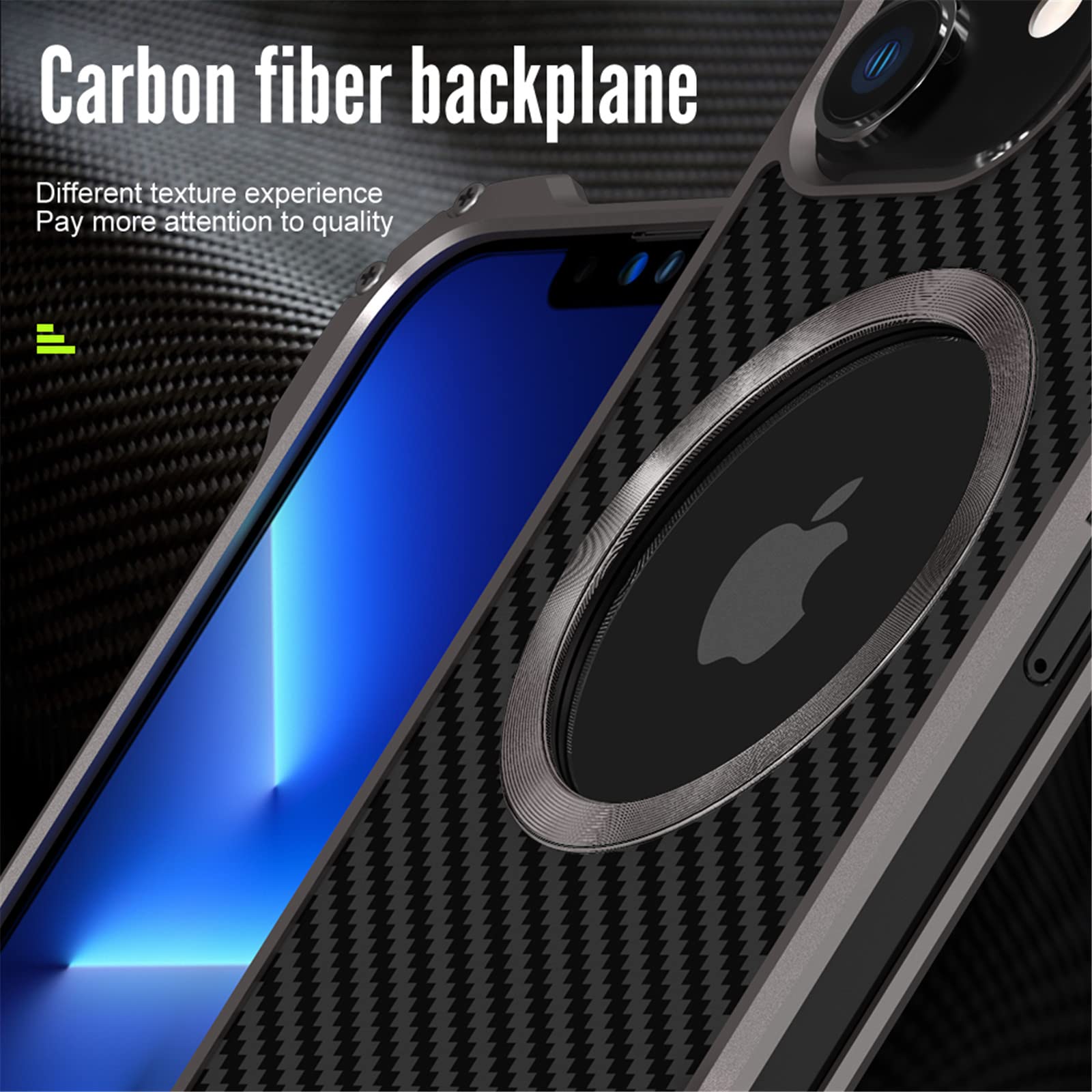 Funda para iPhone 12/12 Pro/12 mini/12 Pro MAX, Aspecto de Fibra de Carbono Carcasa Protectora Antigolpes Negro, con Protector de Lentes de Cámara Compatible con Accesorios MagSafe