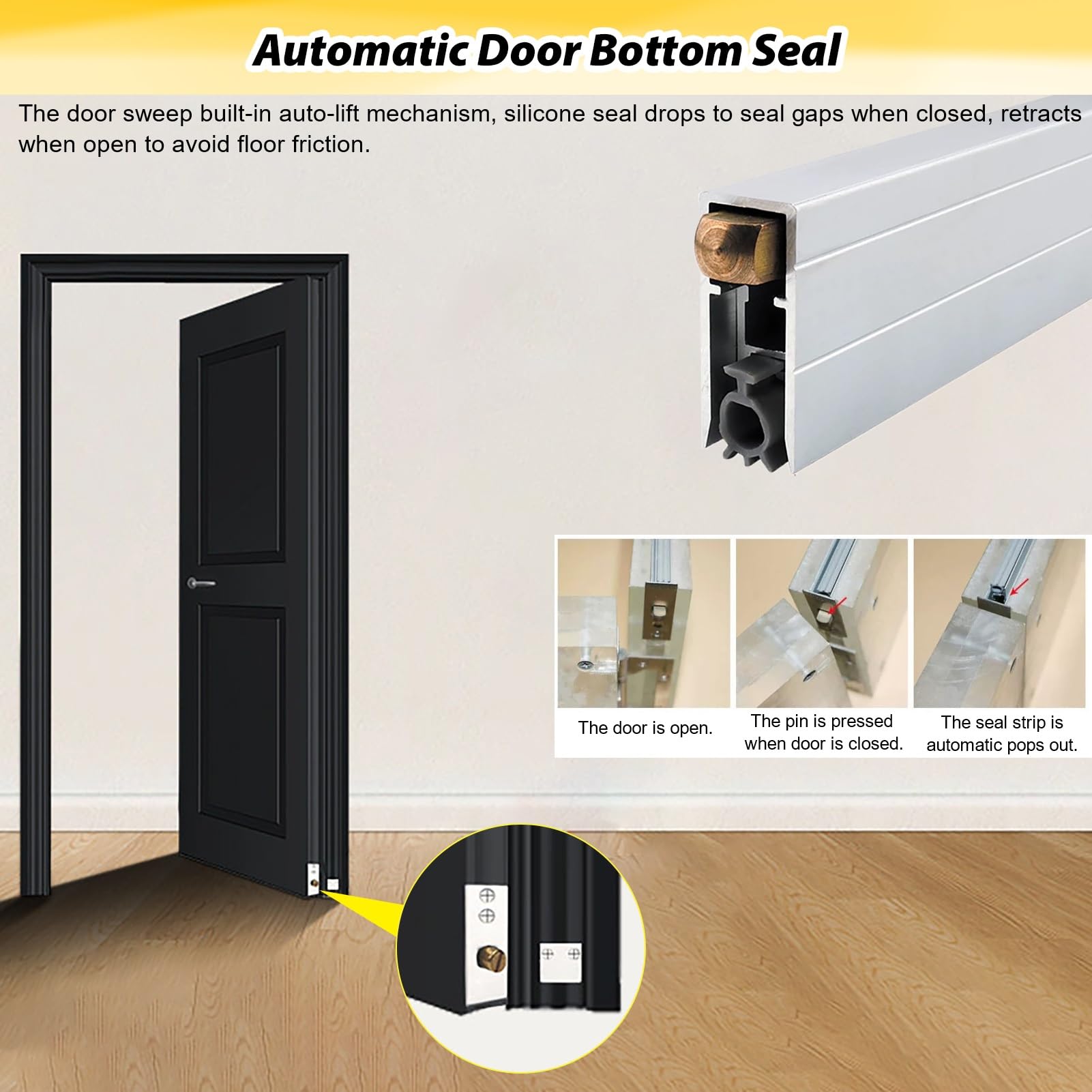 Burlete Puerta Entrada Burlete Inferior de Puerta Insonorizante y Sellador | Huecos Para Suelos Irregulares Modelo Empotrable, Barrido De Puerta De Alta Resistencia Para Puertas Interiores