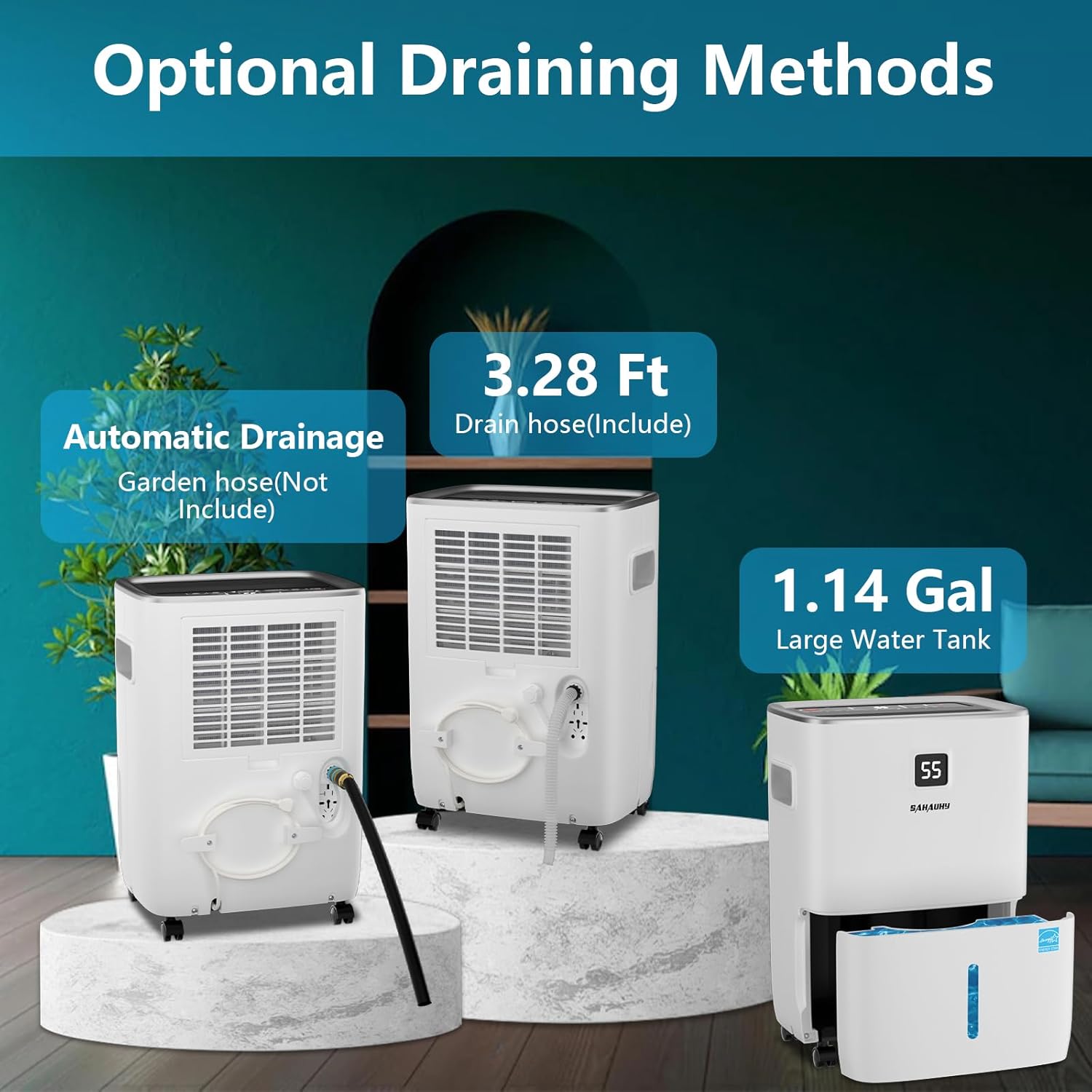 Diagram showing how to remove and clean the air filter of the dehumidifier