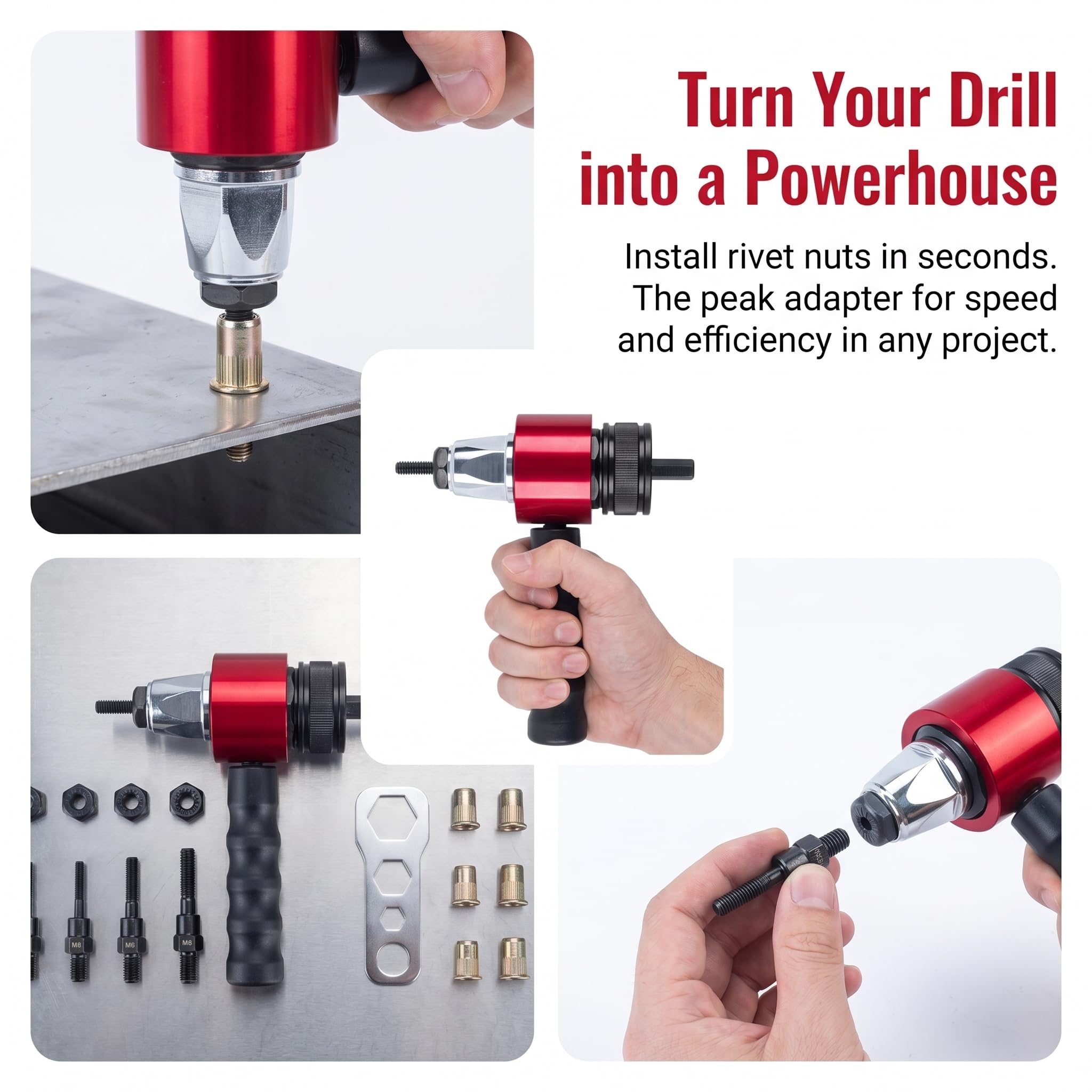 M3-M8 - Kit adattatore per pistola rivettatrice elettrica, strumento dado per trapano senza fili, strumento per rivetti elettrici, rivettatrice a cambio rapido, strumento per automobilistico
