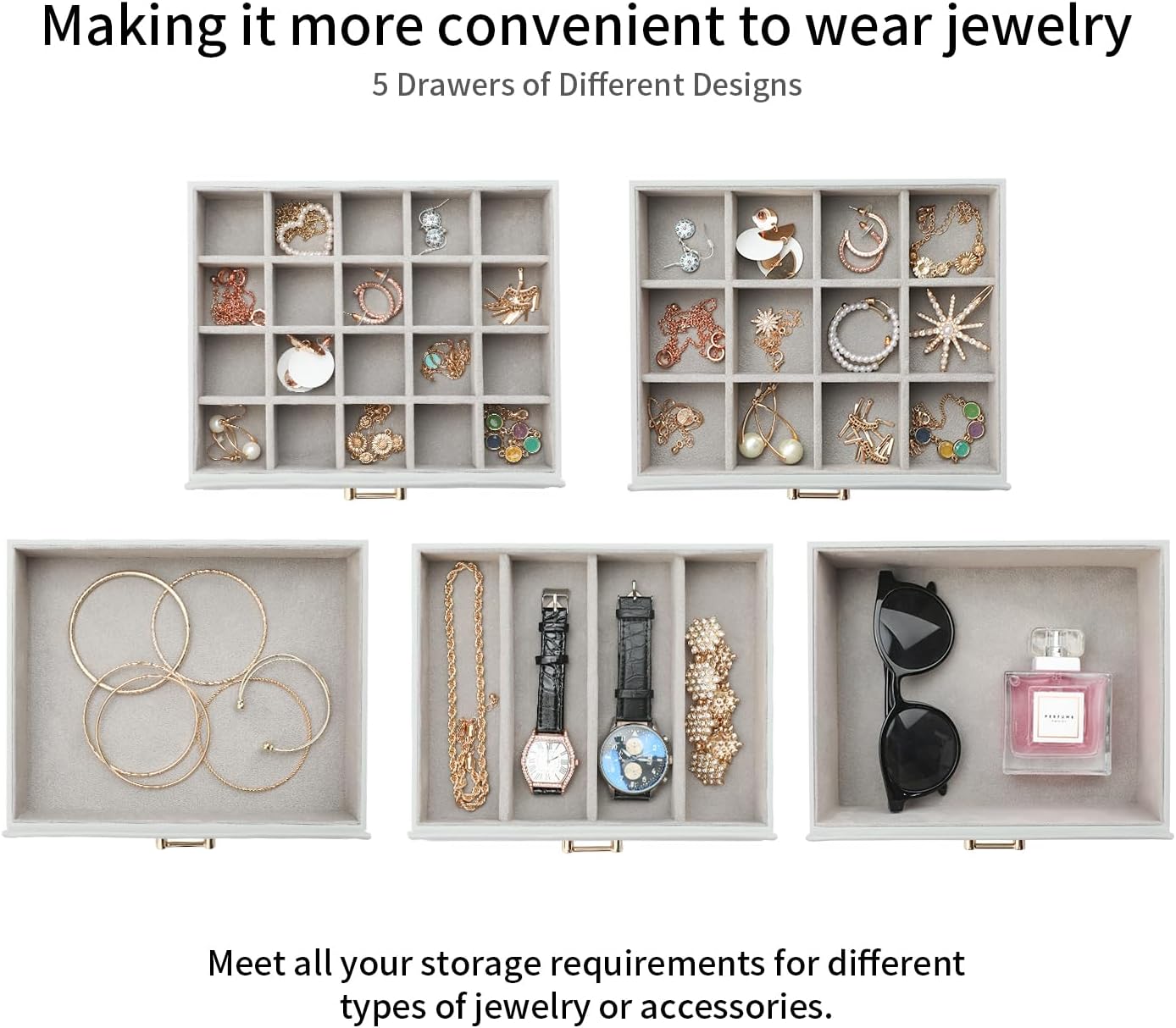 Large Jewelry Box, Jewelry Boxes for Women Large Jewelry Organizers and Storage, Jewelry Organizer for Rings Earrings Necklaces Glasses Bracelets Watches, Grey - Image 4