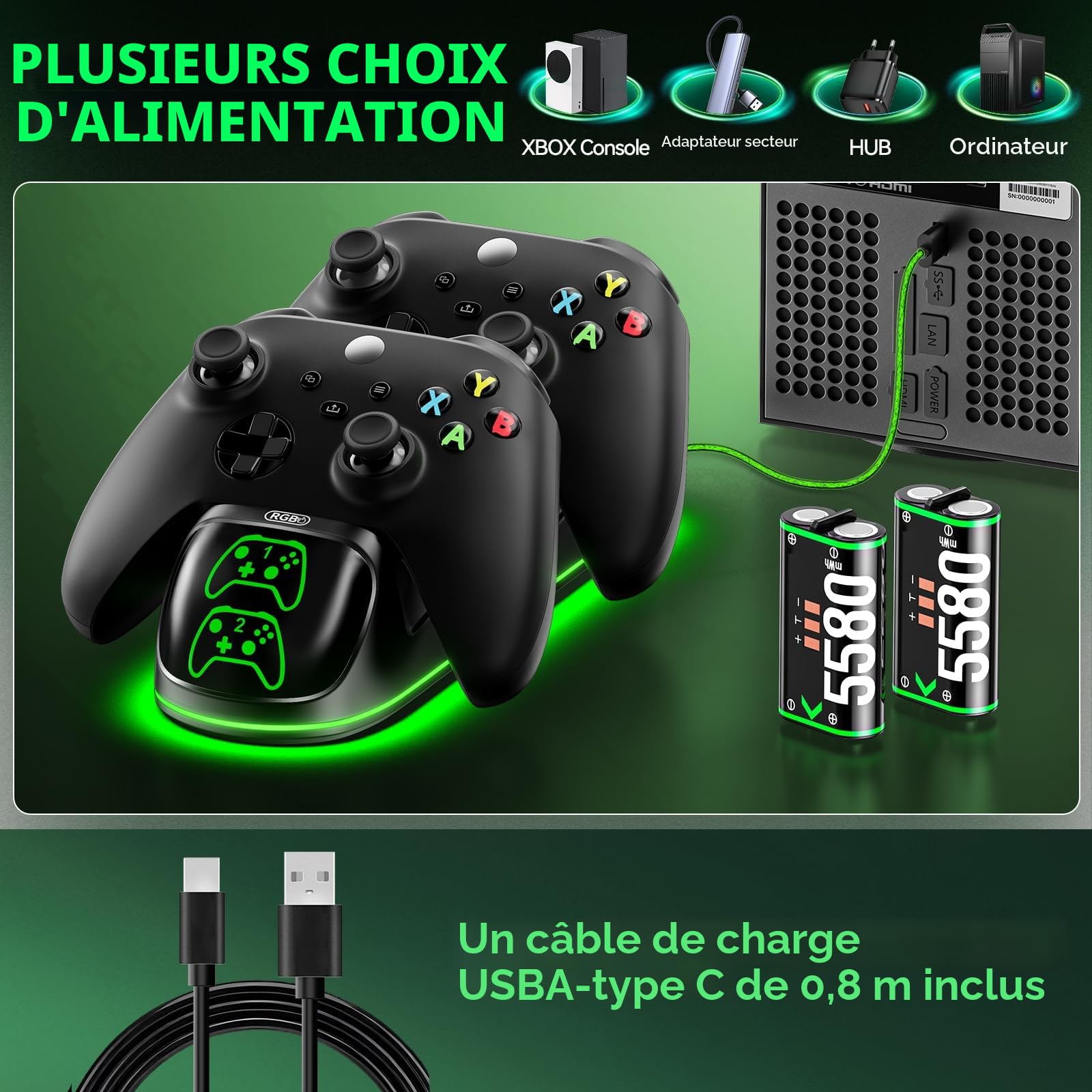 OIVO Chargeur Manette Xbox avec 2 x 5580 mWh Rechargeable Batterie Manette pour Xbox Series/One X/S/Elite Manette