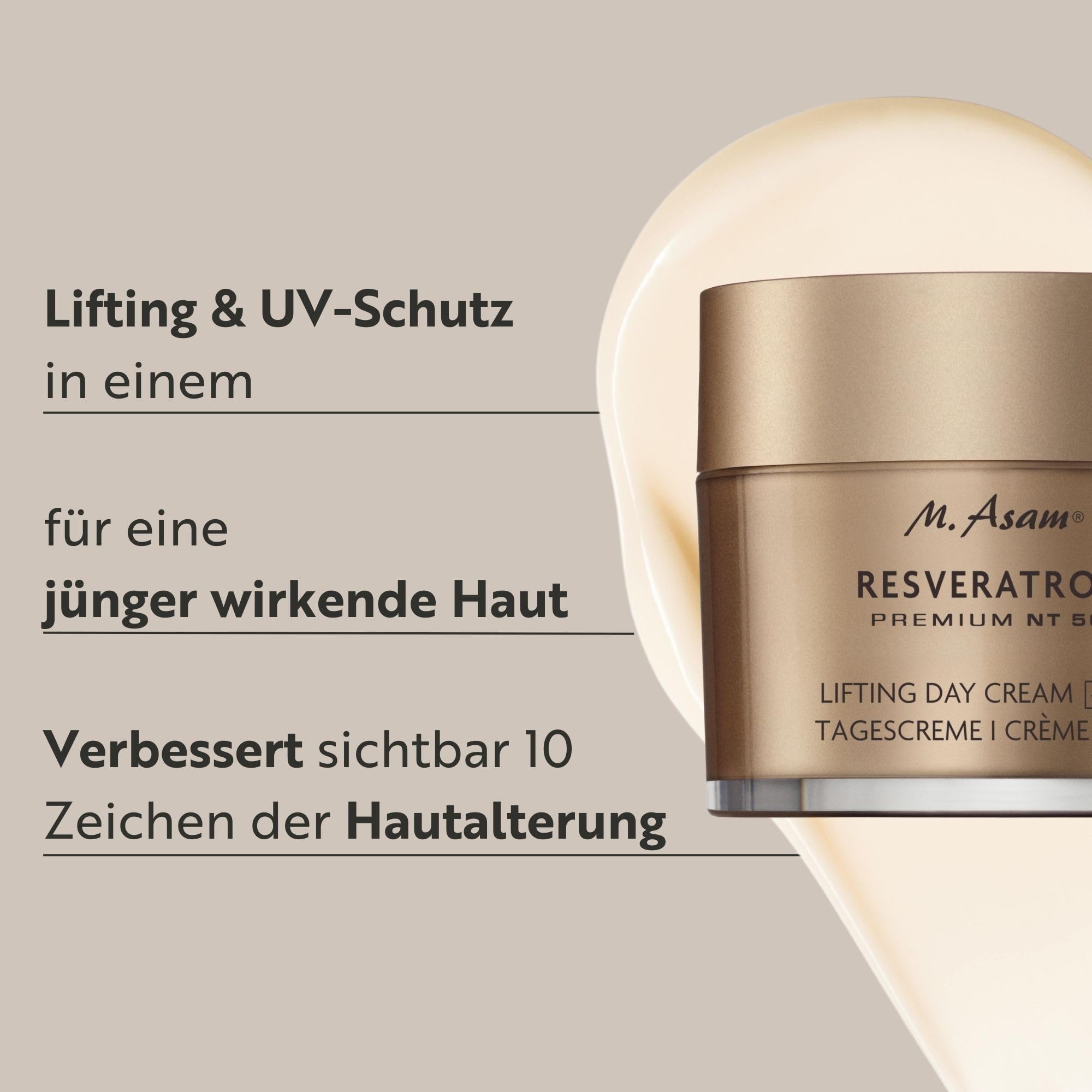 M. Asam Resveratrol Premium NT50 Longevity Lifting Day Cream SPF 15 (100ml) | Anti Aging Tagescreme für Straffere Haut, Anti Falten Wirkung