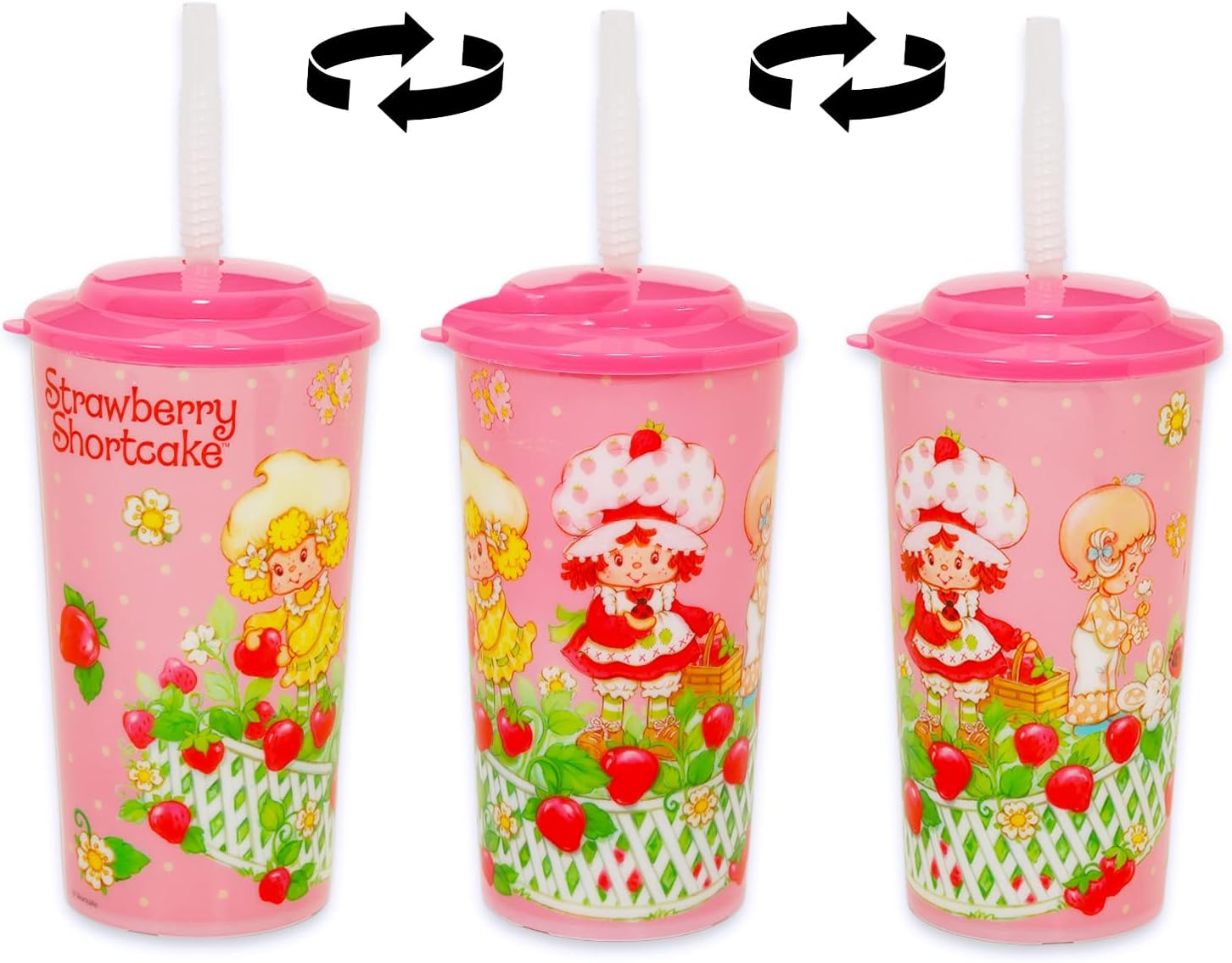 Strawberry Shortcake Kids 16 Oz Reusable Cups -Party Favor 6 Piece Bundle with 16 Oz Cup with Lid and Straw Plus Stickers for Girls, Kids | Strawberry Shortcake Tumbler with Straw - Image 2