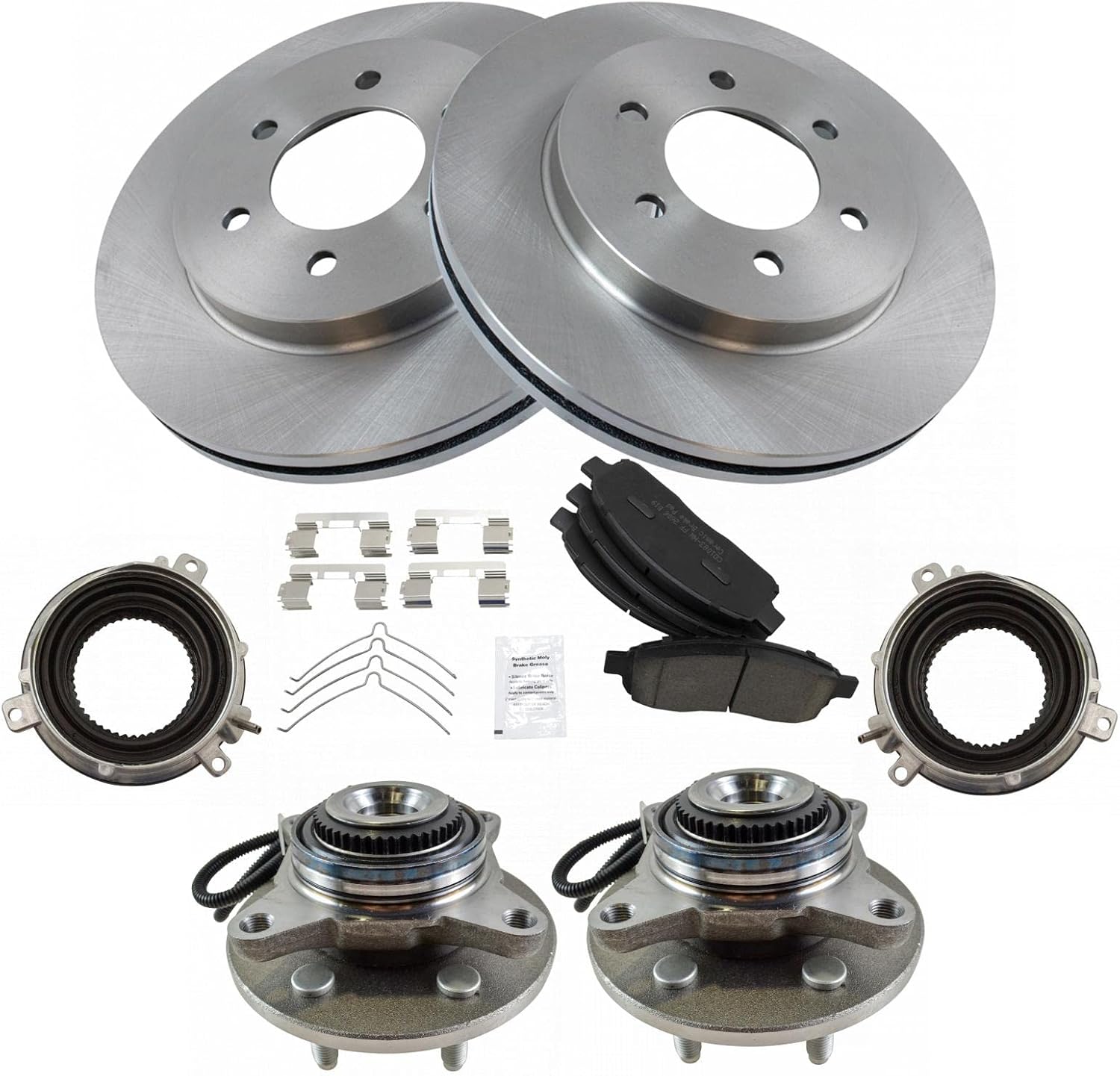 TRQ Front Brake Pad & Rotor Kit Auto-Locking Hub Actuator Brake Pads Brake Rotor Wheel Hub Bearing Assembly Ceramic Compatible with 2005-2008 Ford F-150 2006-2008 Lincoln Mark LT