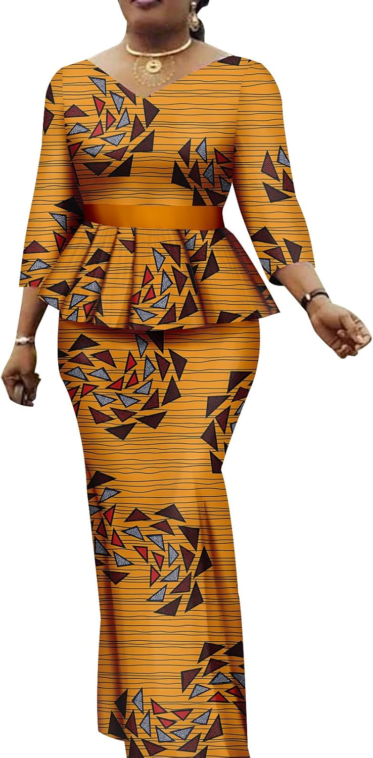 African Clothes for Women Dashiki Print Top and Skirts 2 Piece Set Outfits Ankara Party Wedding Suit