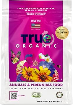 True Organic Annuals & Perennials Food Organic Fertilizer for Stunning Blooms and Robust Foliage 4lb Bag Covers 70 Sq. Ft.