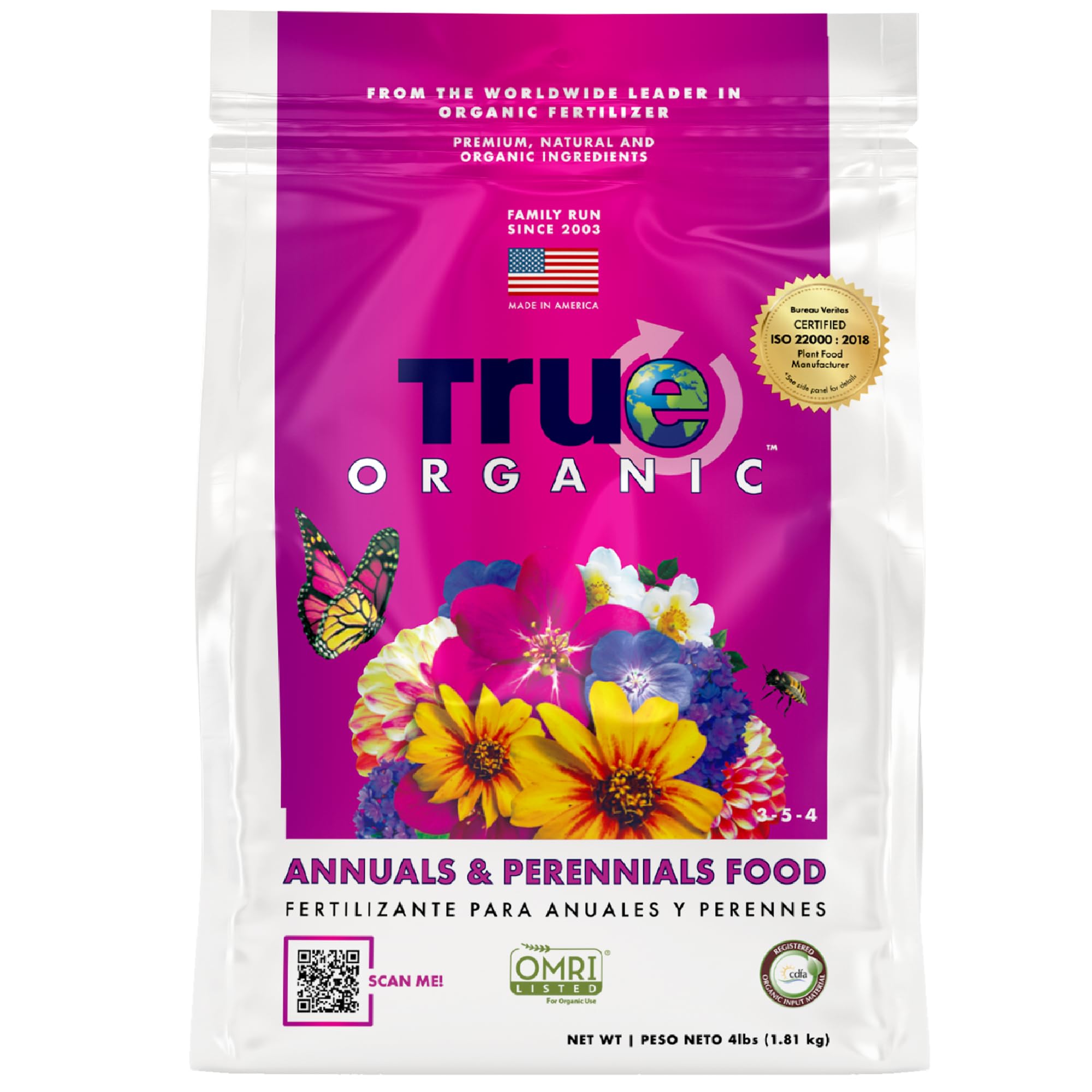 True Organic Annuals & Perennials Food – Organic Fertilizer for Stunning Blooms and Robust Foliage – 4lb Bag Covers 70 Sq....