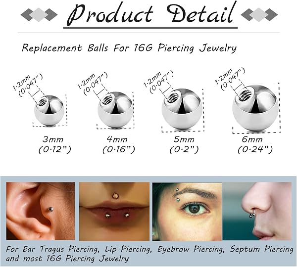 Gojewen Piercing Kugeln 1,2mm 1,6mm Silber Ersatzkugel Schraubkugel 3/4/5/6mm Kugel für Piercing Nase Lippe Augenbrauen Bauchnabel Zunge - 3