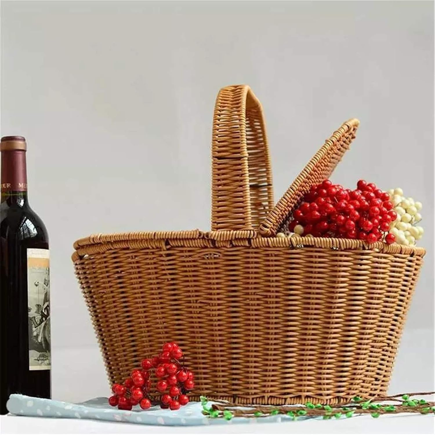 Picnic Basket Artificial Rattan Woven Portable Storage Picnic Basket for Camping Outdoor
