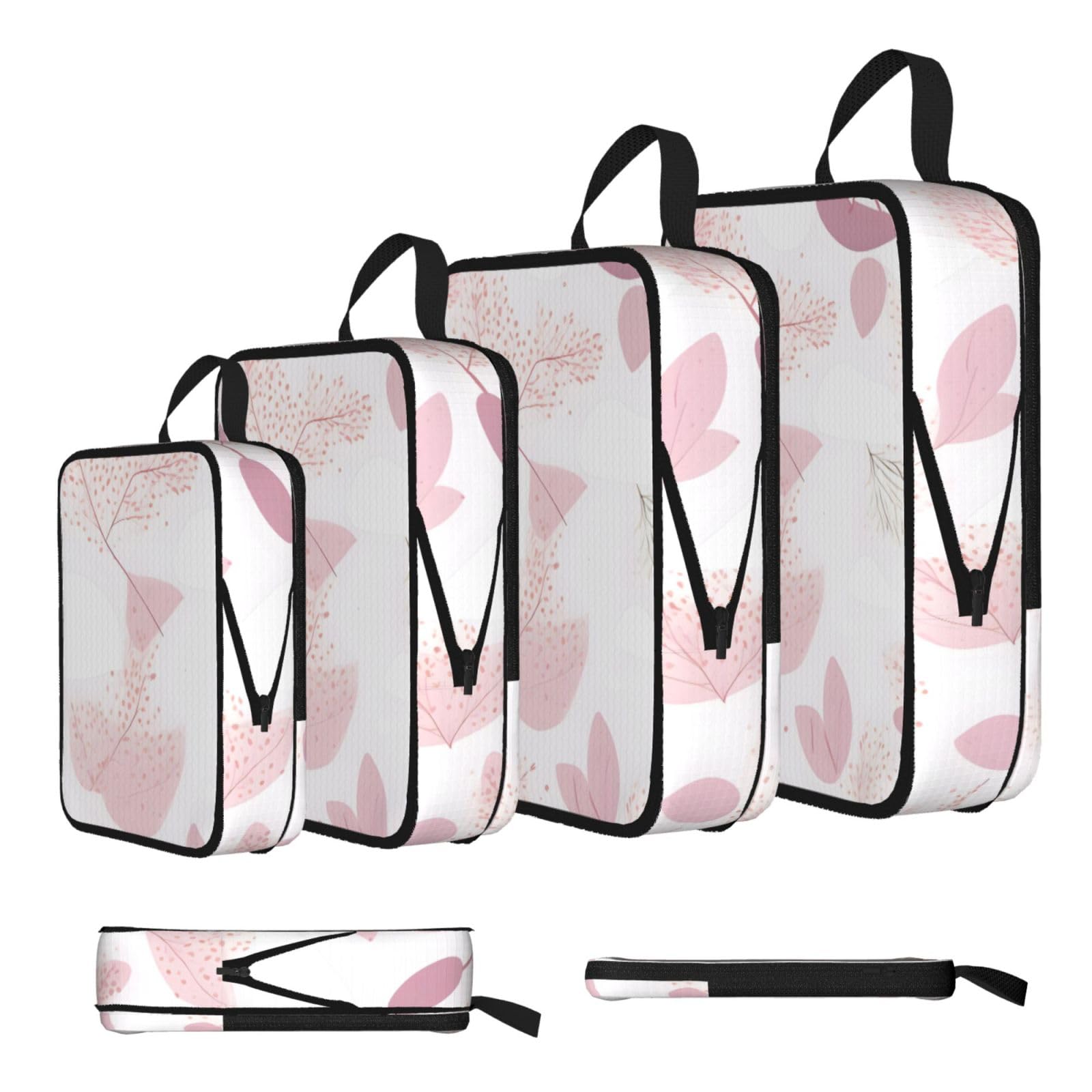 Sxzvvbn Black Hand-Painted Floral Line Pattern Compression Packing Cubes 4 Piece Set