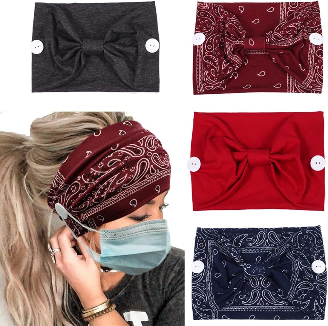 YONUF Headbands For Women Girls With Buttons Elastic Yoga Hair Bands Accessories non slip 4 Pcs